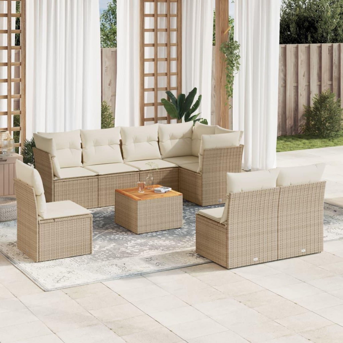 VIDAXL Salon de jardin avec coussins 9 pcs beige resine tressee