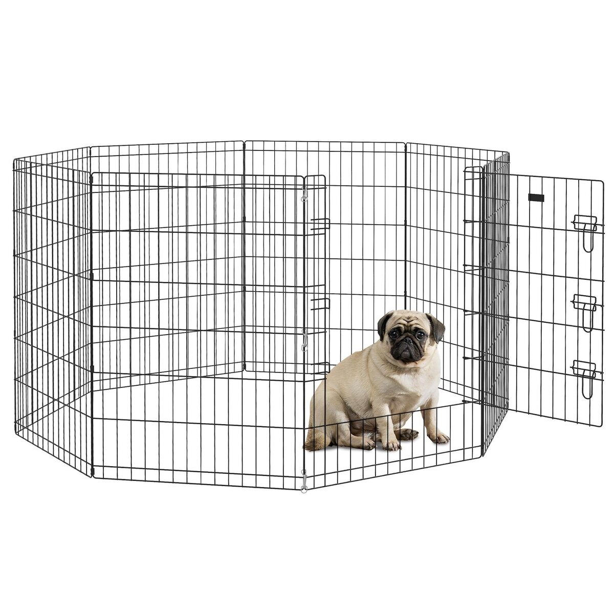 PAWHUT Parc enclos modulable chien - porte verrouillable, 8 panneaux 61 x 91 cm - métal noir