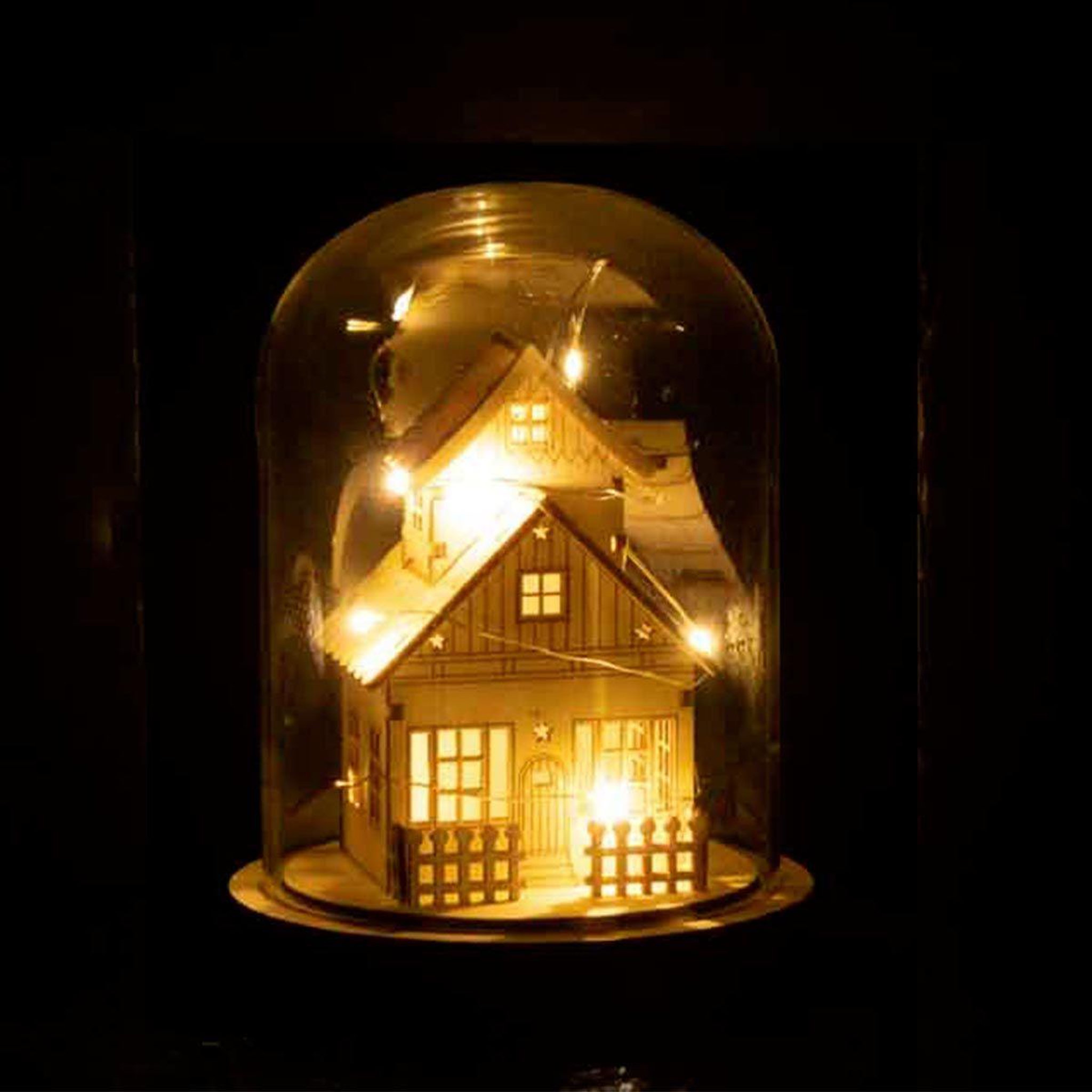 Voir la diapositive 3 : J-LINE Cloche déco led  maison d'hiver  18cm naturel