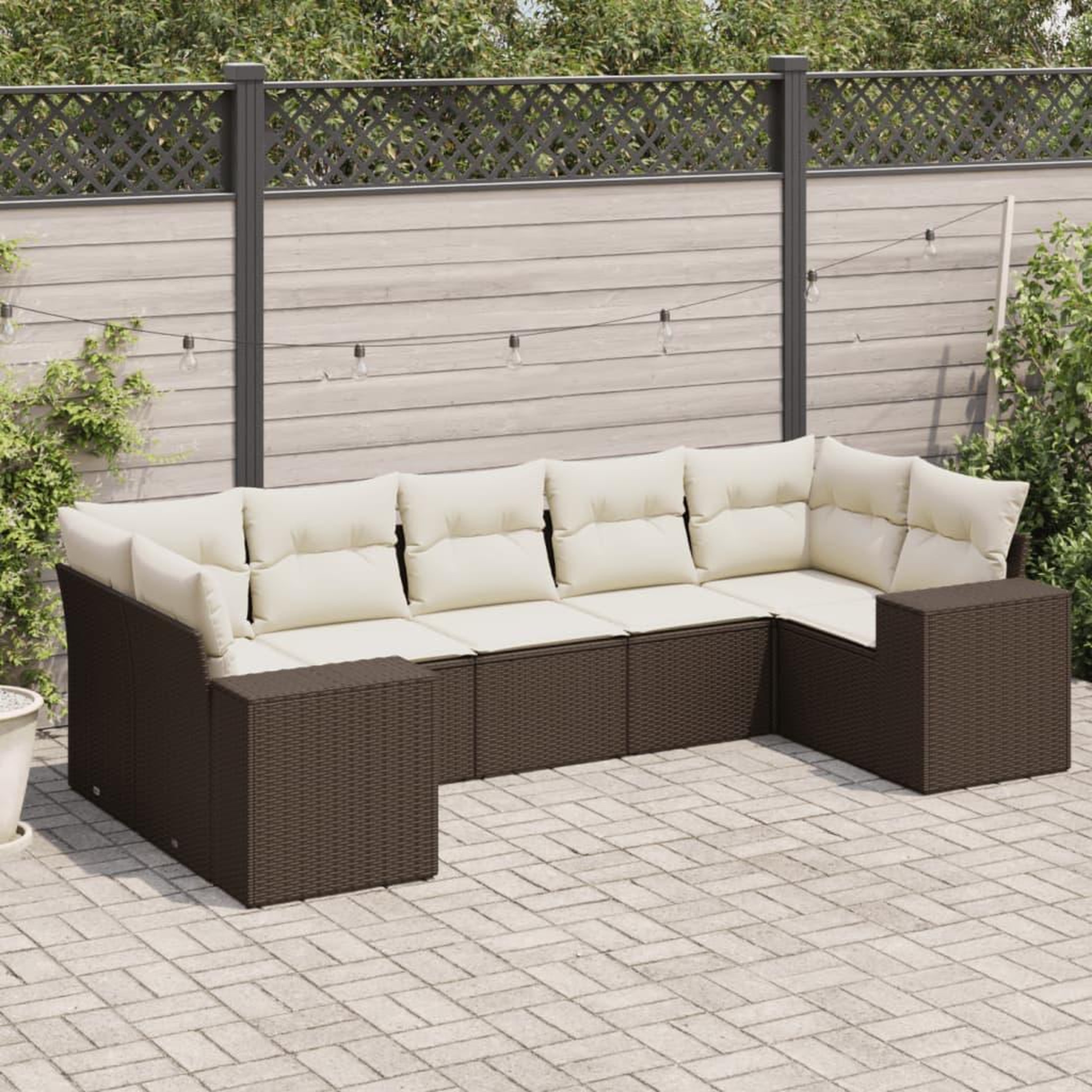 VIDAXL Salon de jardin avec coussins 7 pcs marron resine tressee