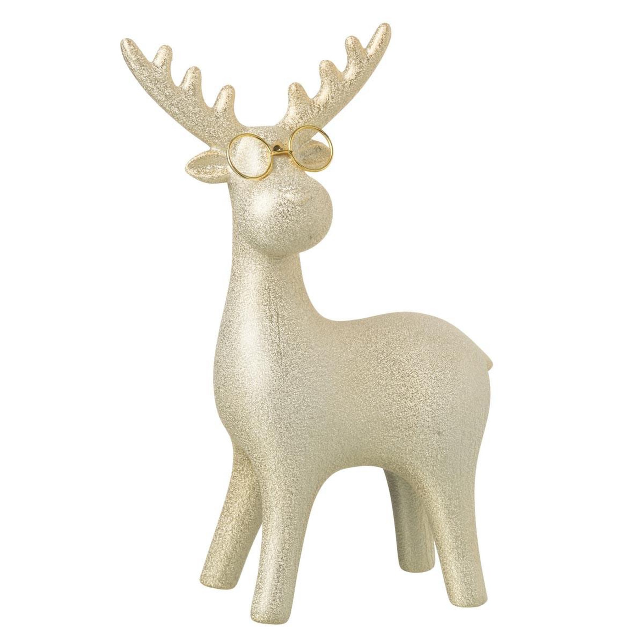 J-LINE Statuette renne pailleté  lunettes  25cm doré
