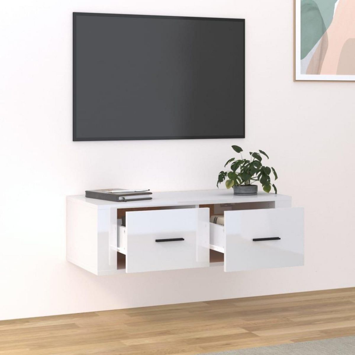VIDAXL Meuble TV suspendu Blanc brillant 80x36x25 cm Bois d'ingenierie