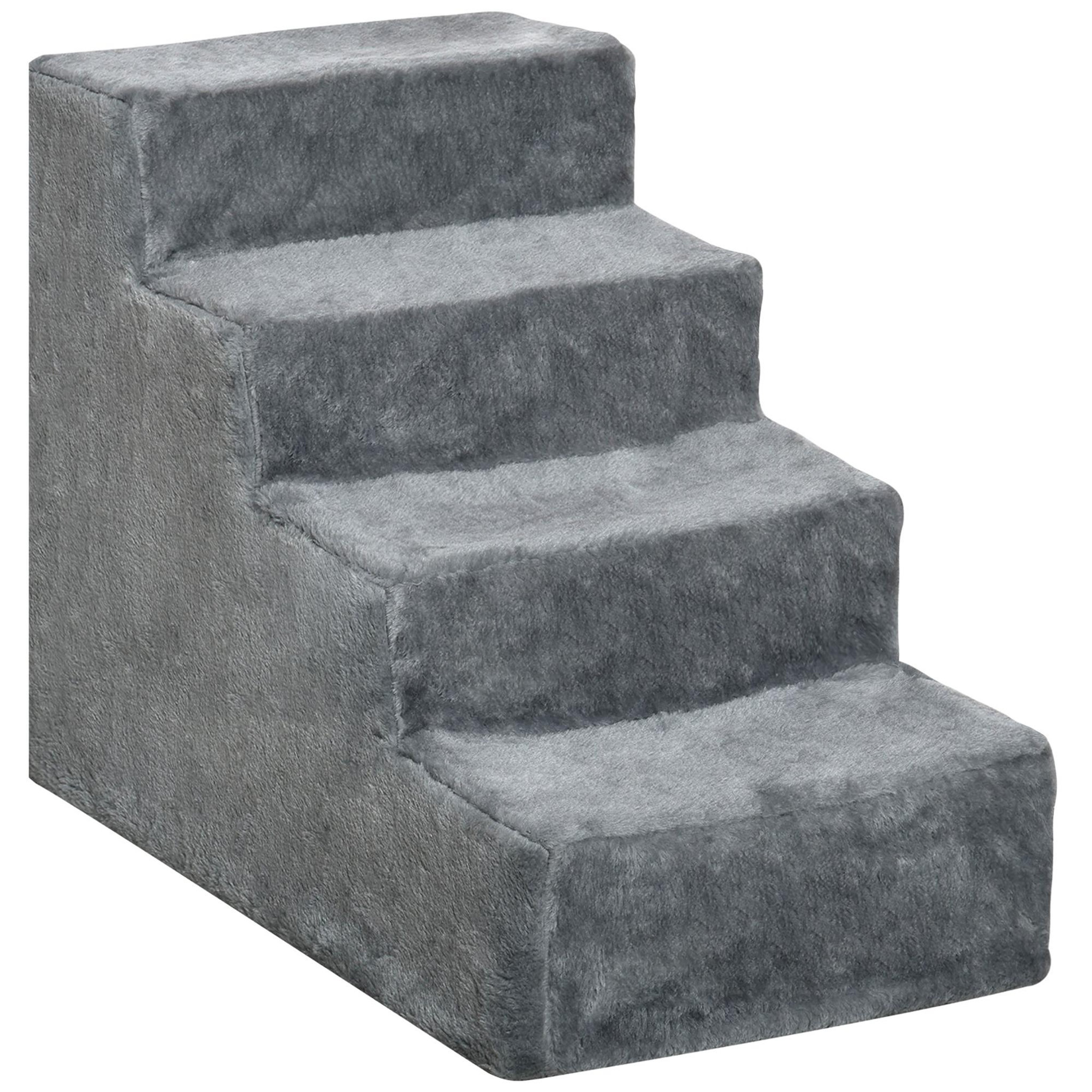 Voir la diapositive 1 : PAWHUT Escalier pour chat - escalier pour chien - 4 marches - revêtement flanelle grande douceur haute densité - structure panneaux particules - gris