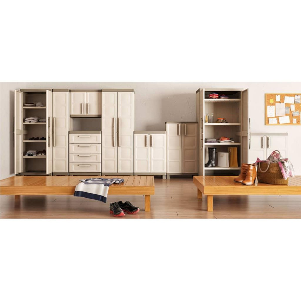 Keter Keter Armoire de rangement basse Excellence XL Beige et taupe 93 cm