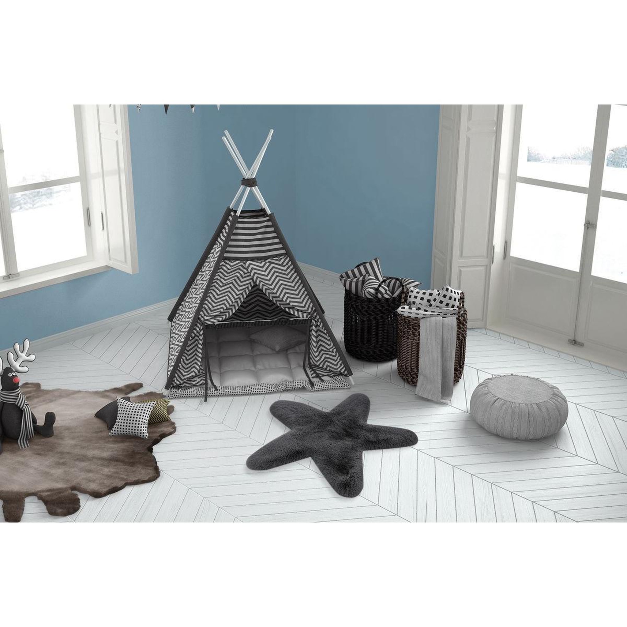 Voir la diapositive 2 : Paris Prix Tapis déco enfant  lovely star  60x63cm anthracite