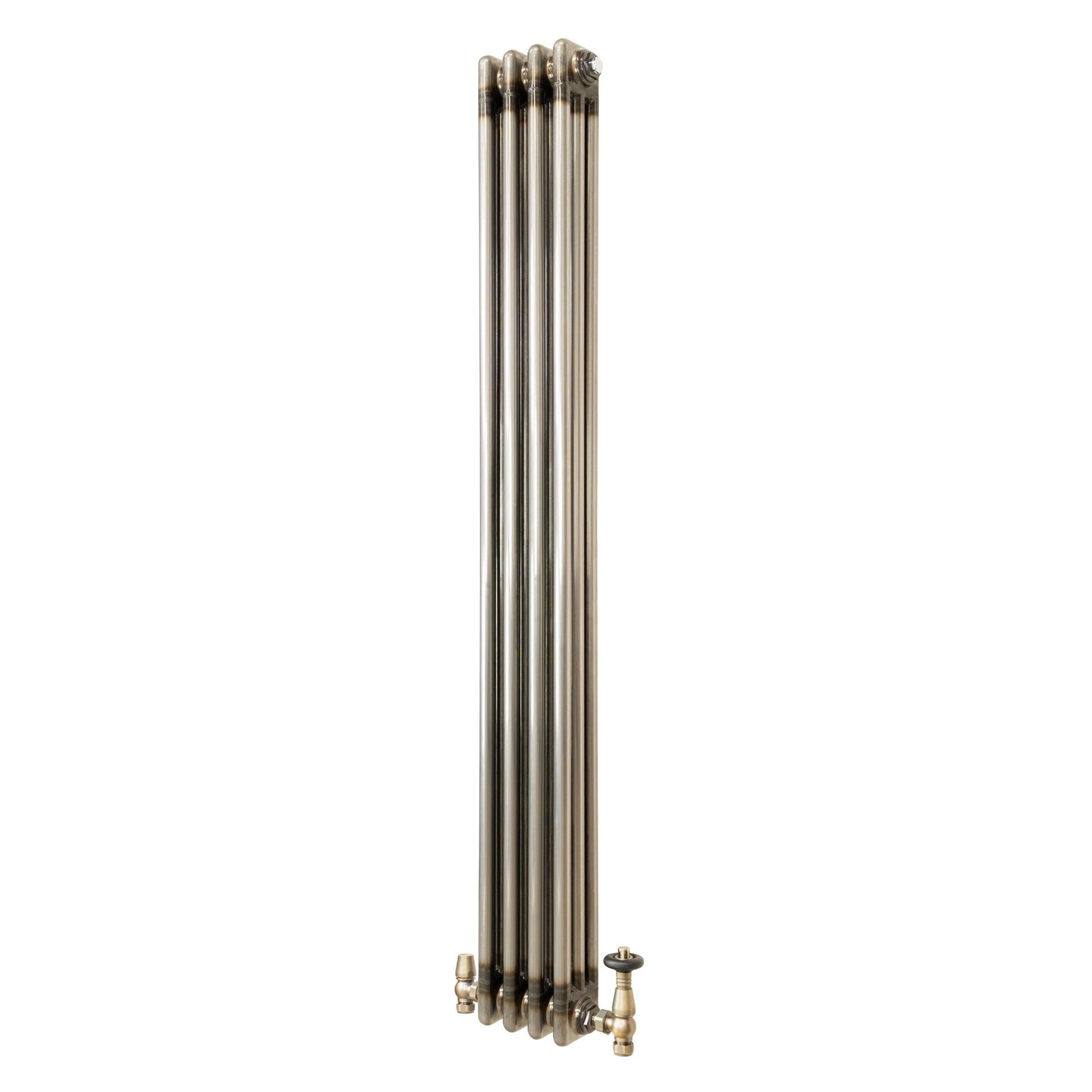 MONSTERSHOP Radiateur traditionnel à 3 colonnes & vannes - 1500 x 200 mm - métal brut