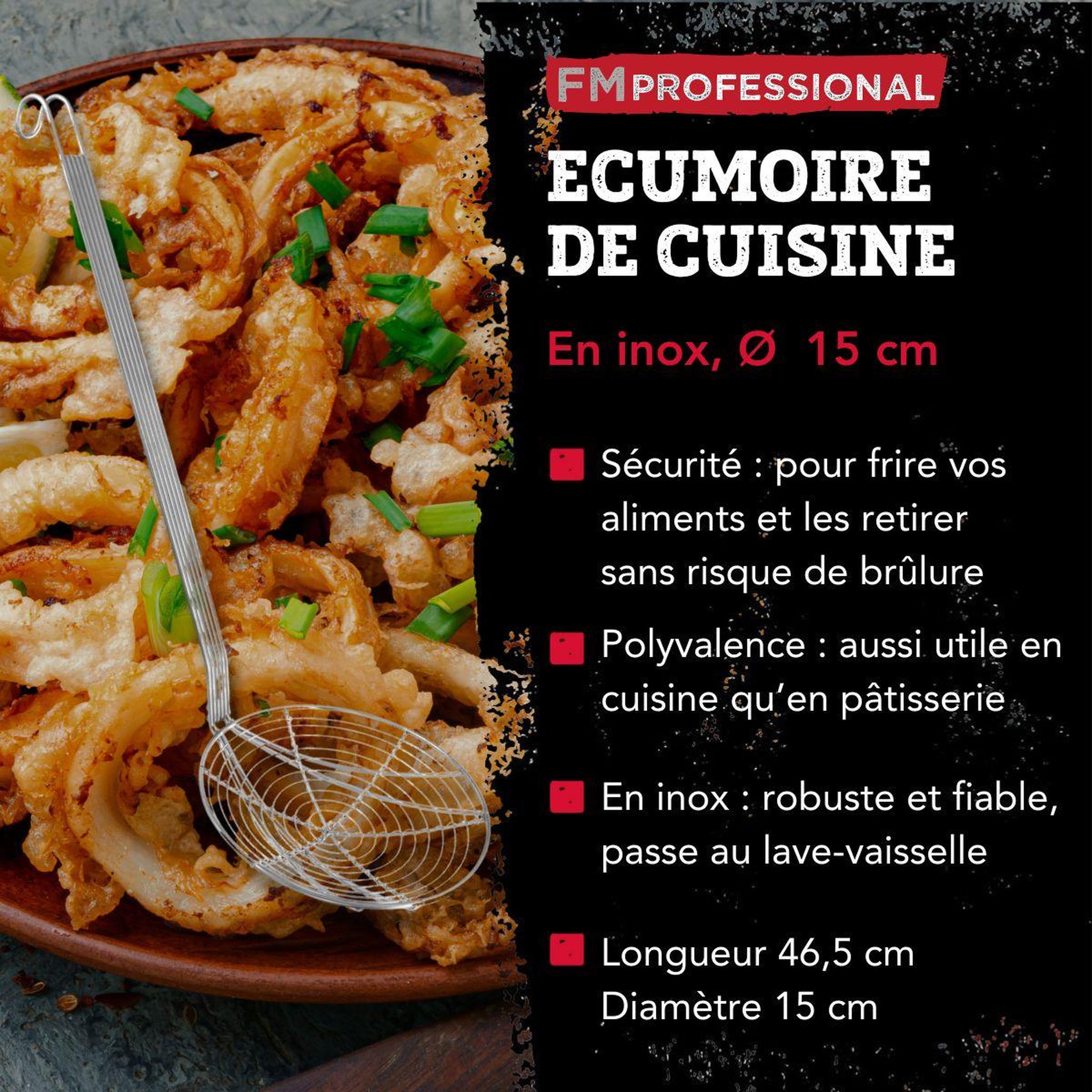 Voir la diapositive 3 : FM PROFESSIONAL Ecumoire de cuisine inox 46,5 cm fm professional divers