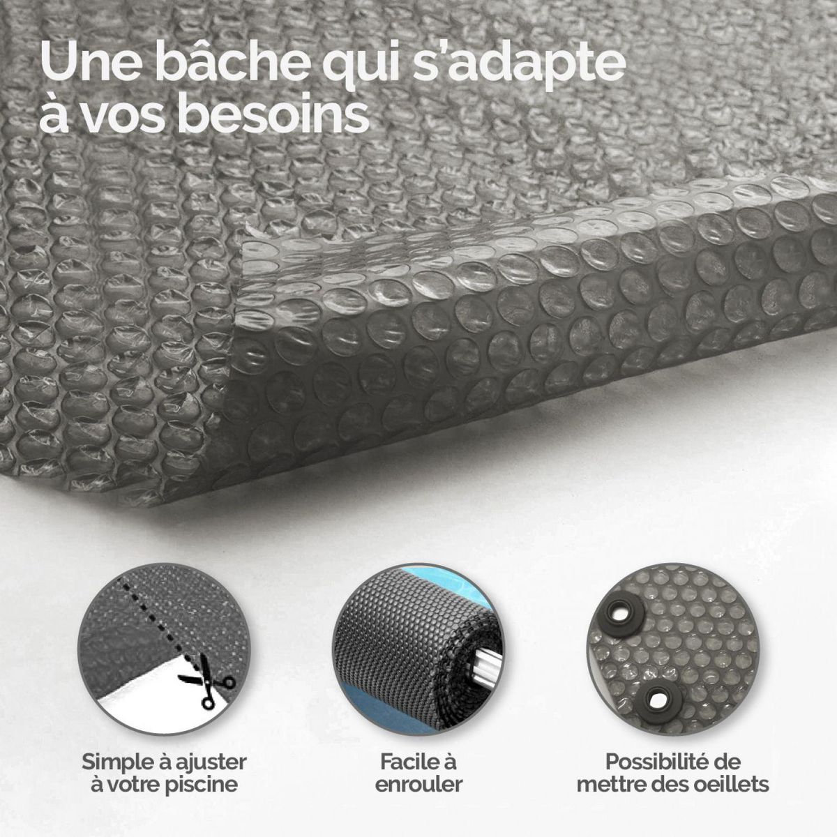 LINXOR Bâche à bulles sur mesure pour piscine - 300 microns - Gris