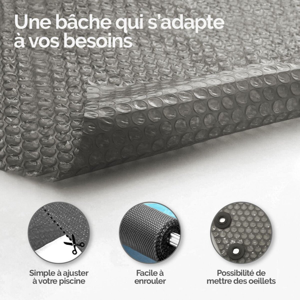 LINXOR Bâche à bulles sur mesure pour piscine - 300 microns - Gris