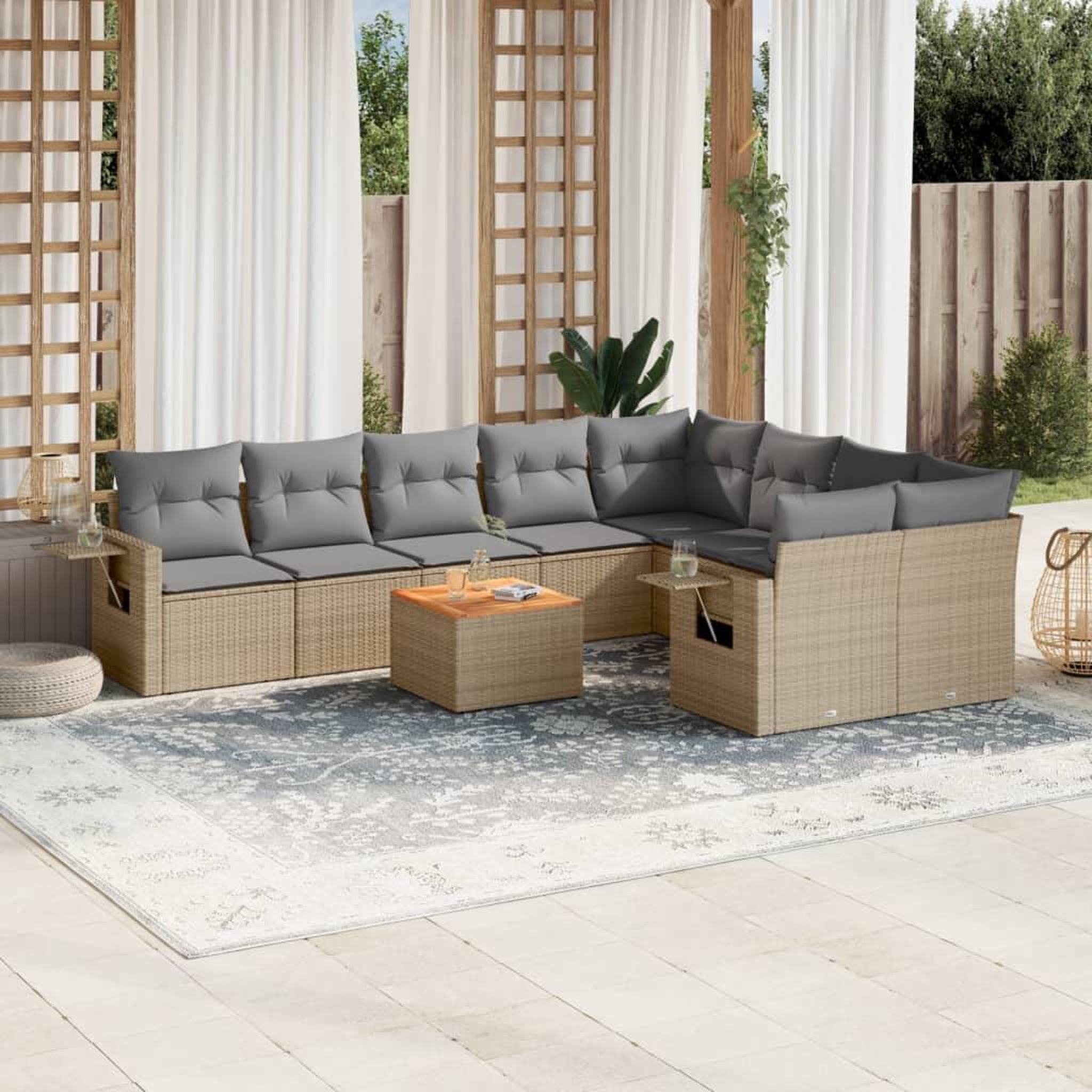 VIDAXL Salon de jardin avec coussins 10 pcs beige resine tressee