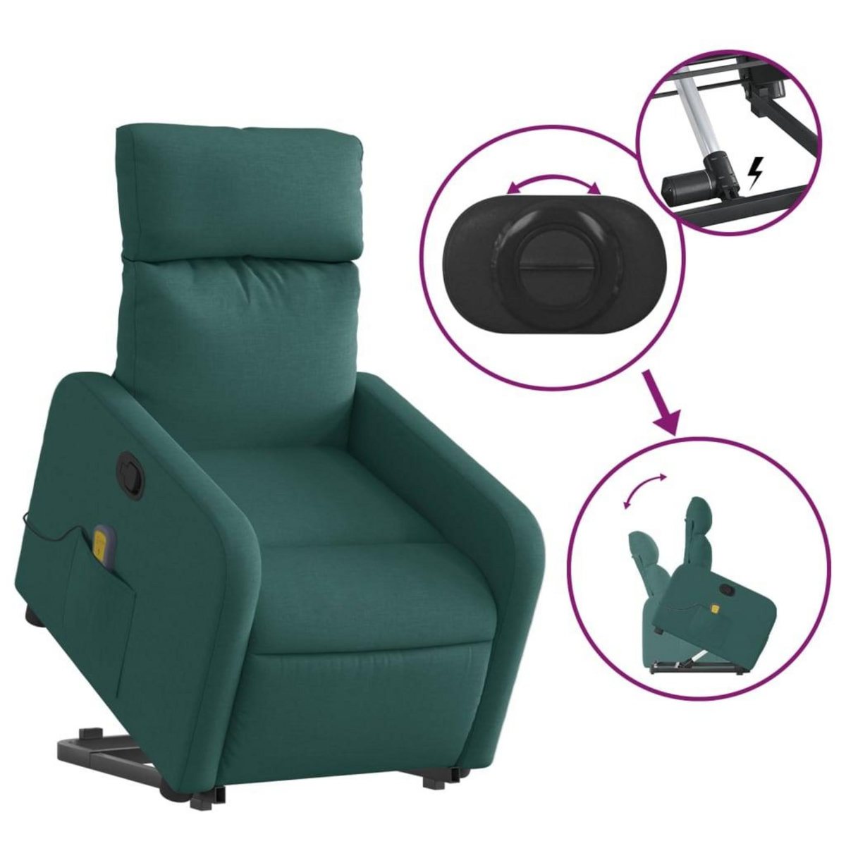 VIDAXL Fauteuil inclinable de massage Vert fonce Tissu