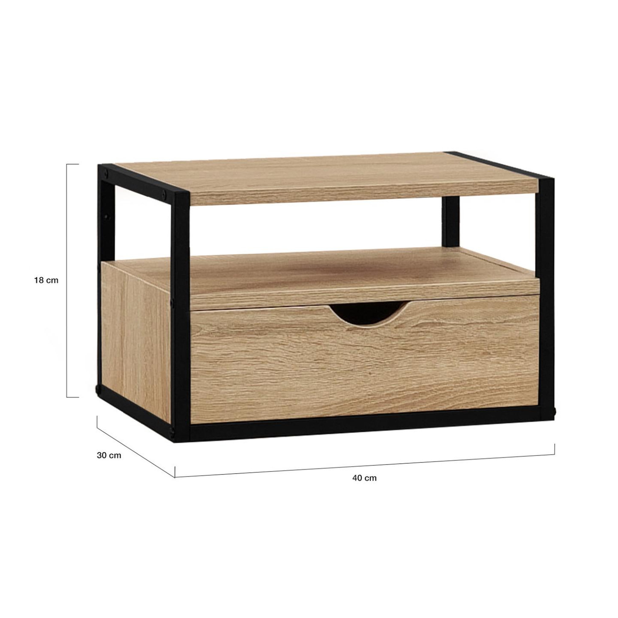 Voir la diapositive 5 : ID MARKET Lot de 2 tables de chevet murales detroit 1 tiroir + 1 tablette suspendus bois et métal noir design industriel