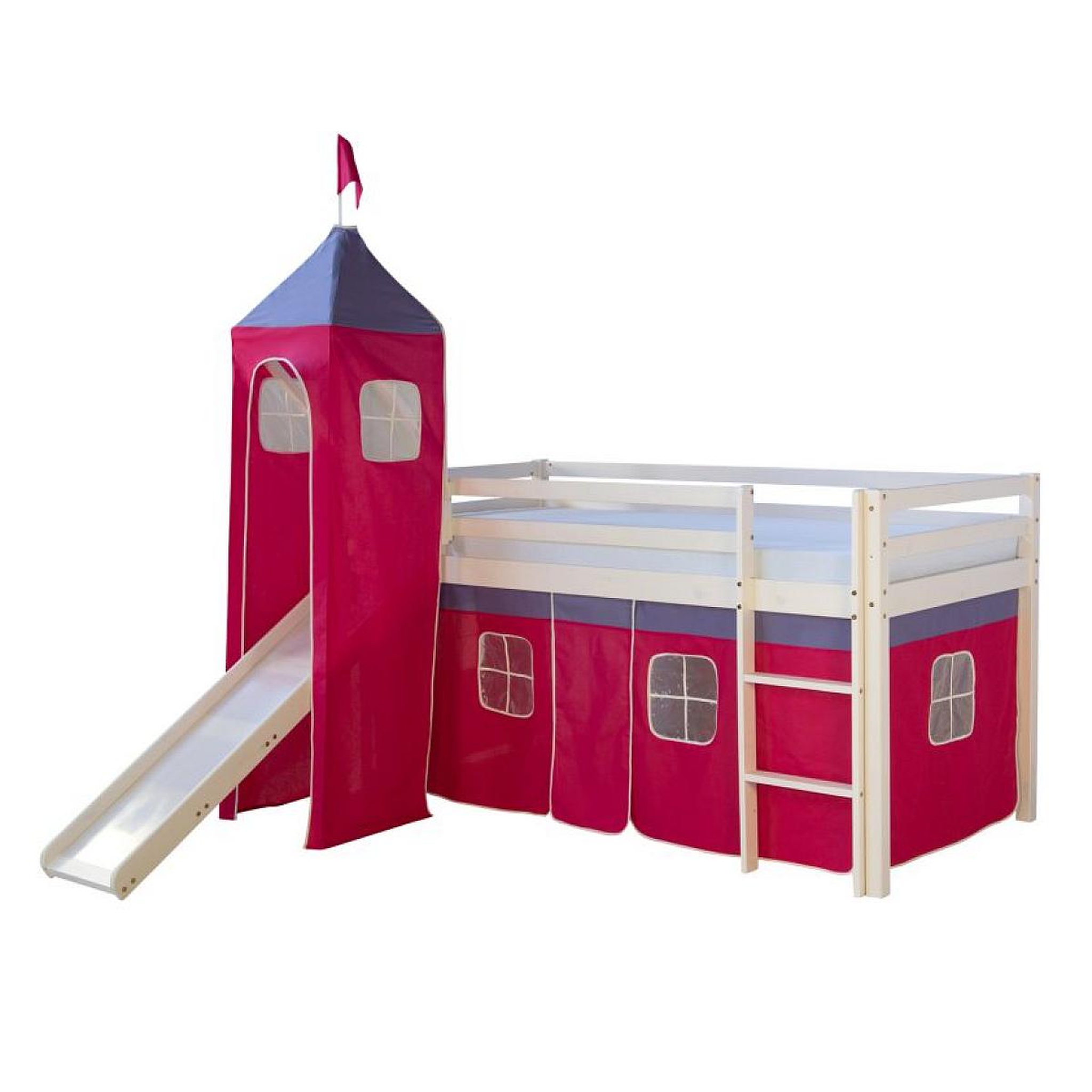 HomeStyle4U Lit toboggan - avec tour et rideaux