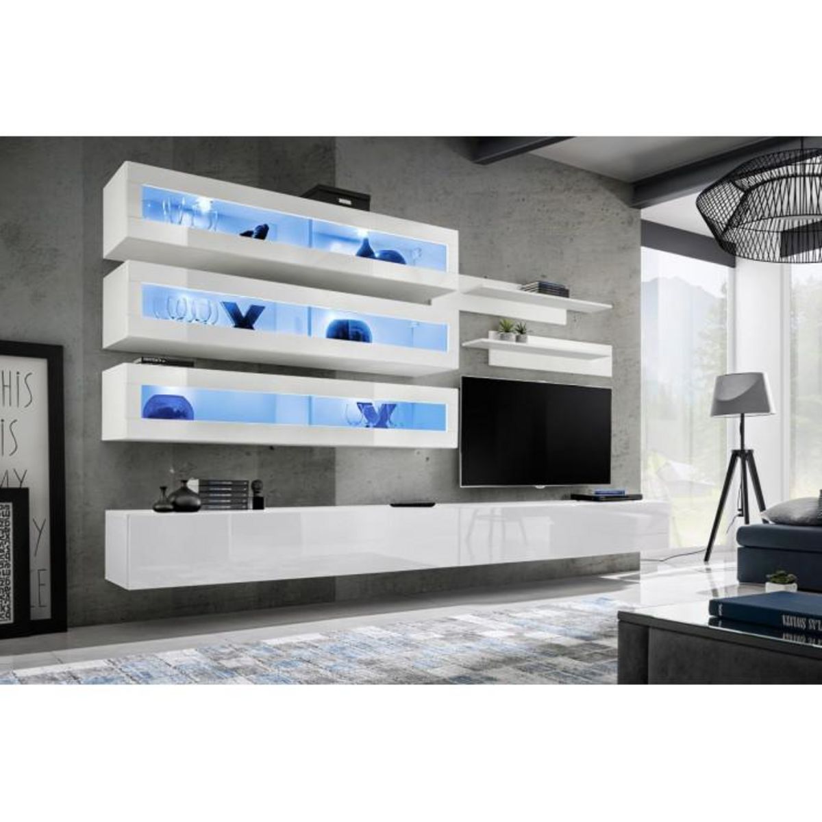 Paris Prix Meuble TV Mural Design  Fly X  320cm Blanc