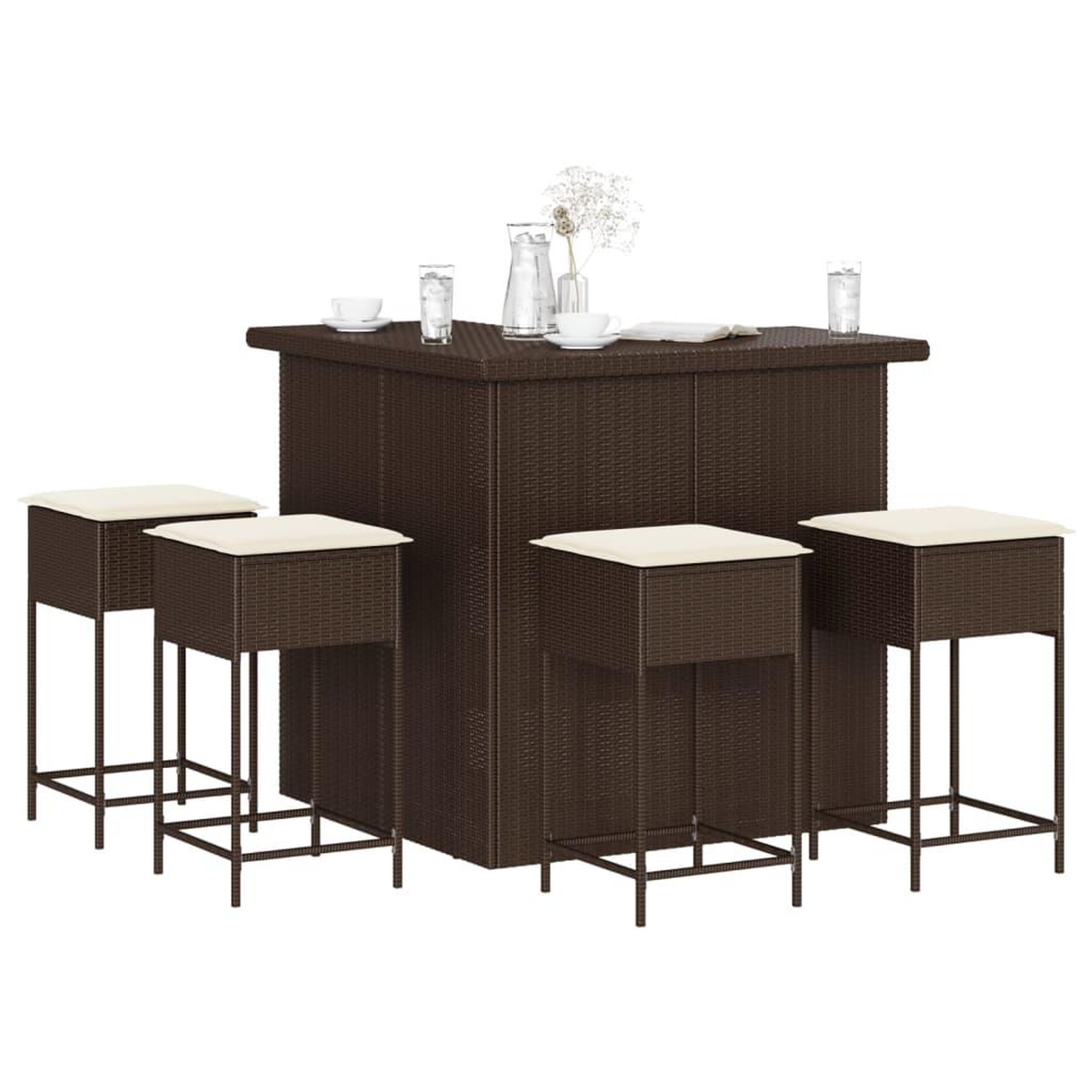 Voir la diapositive 1 : VIDAXL Ensemble de bar de jardin avec coussins 5 pcs marron poly rotin