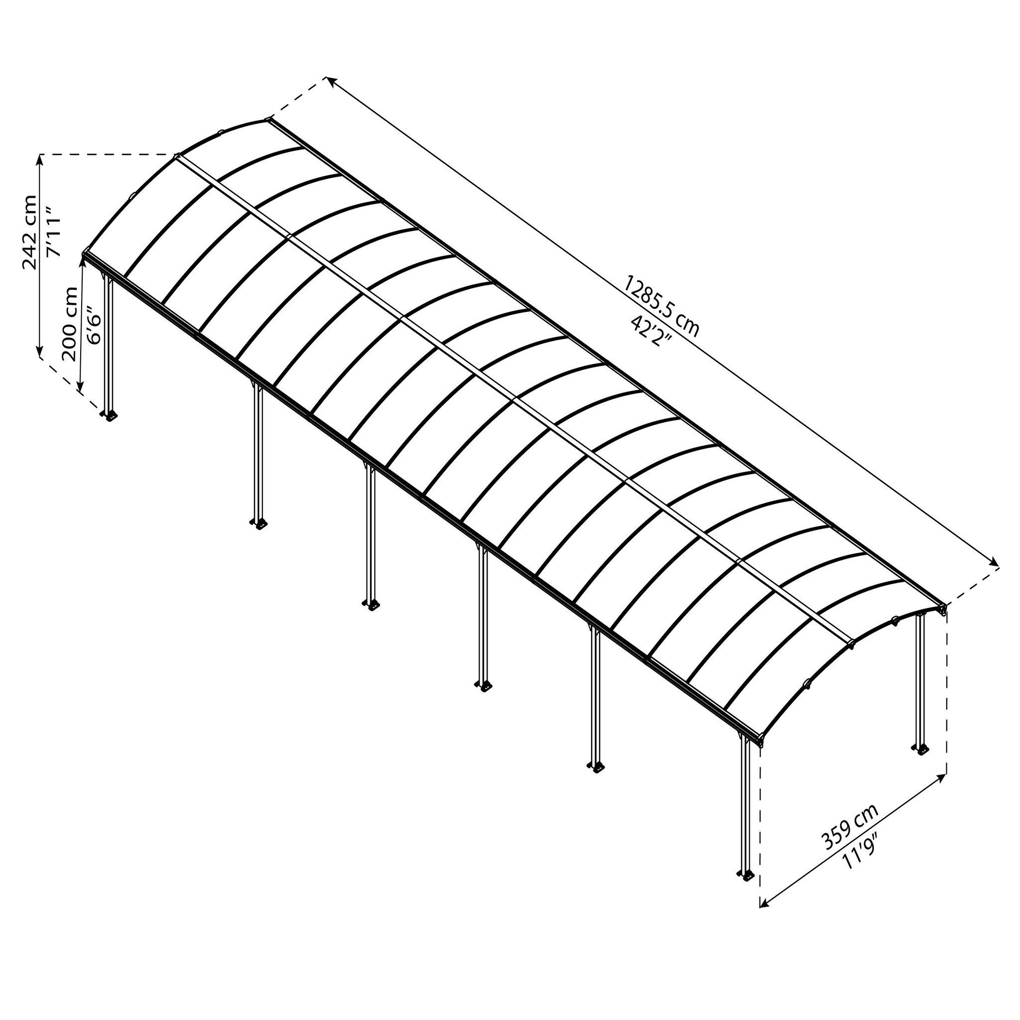 Voir la diapositive 3 : Canopia by PALRAM Carport en aluminium ARCADIA 12700 - 40,3 m² - gris