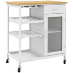 HOMCOM Desserte de cuisine multi-rangement - porte acrylique poignées métal MDF blanc aspect bambou