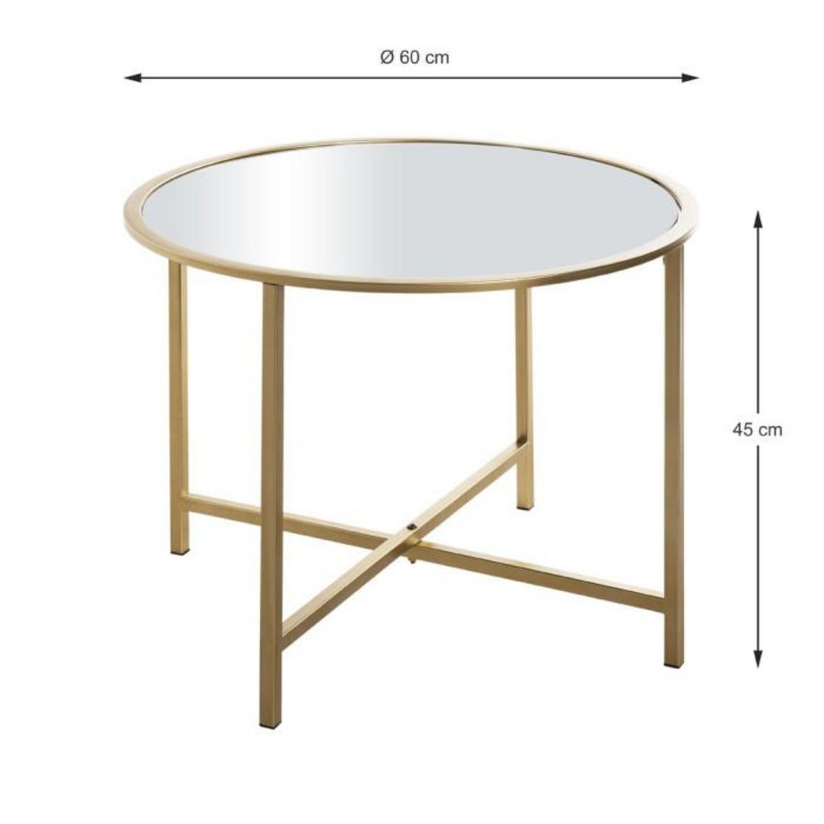 Paris Prix Table d'Appoint Design  Miroir  60cm Or
