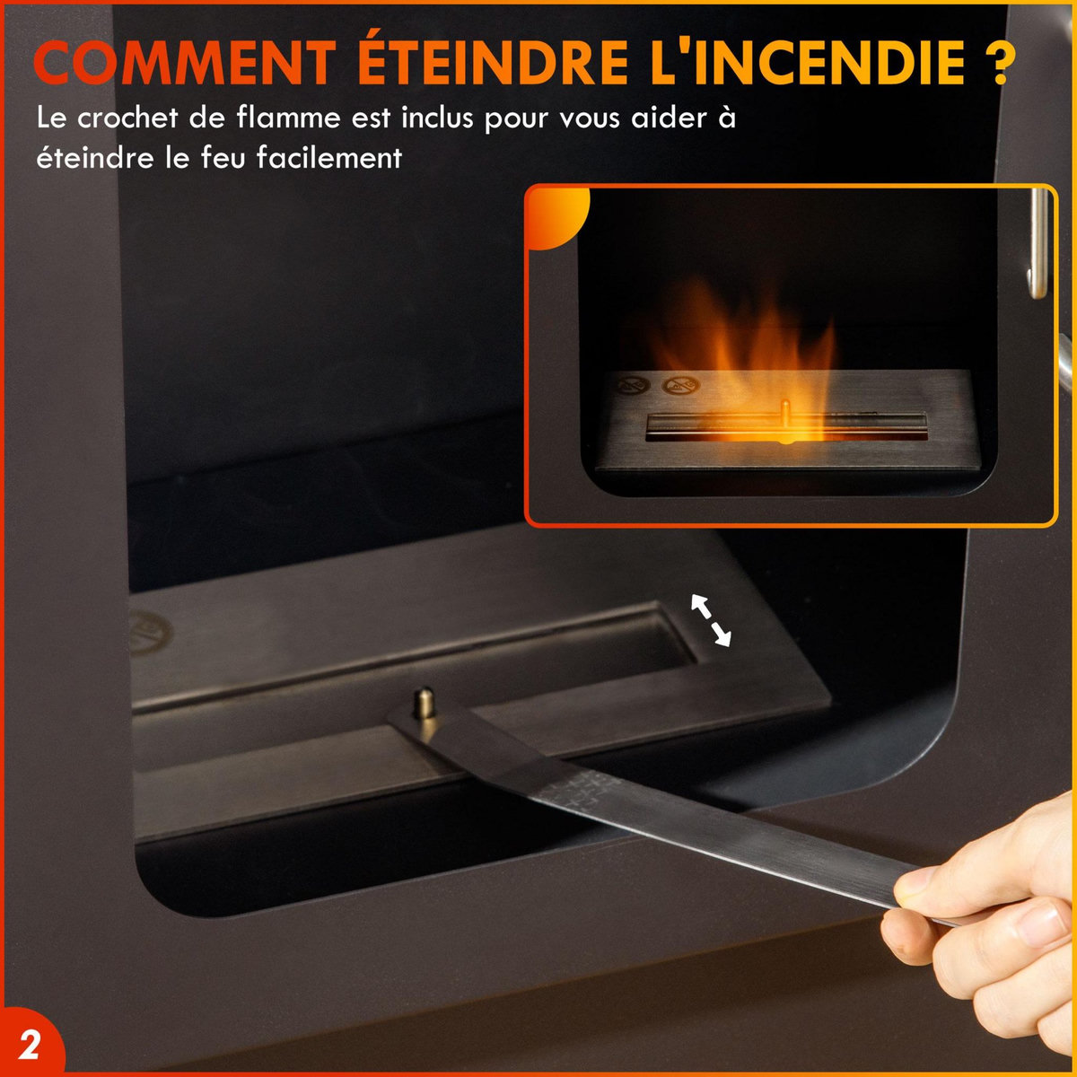 HOMCOM Cheminée bioéthanol design contemporain - étagère - brûleur 1,2 L - contrôle de flamme et manche inclus - acier noir blanc