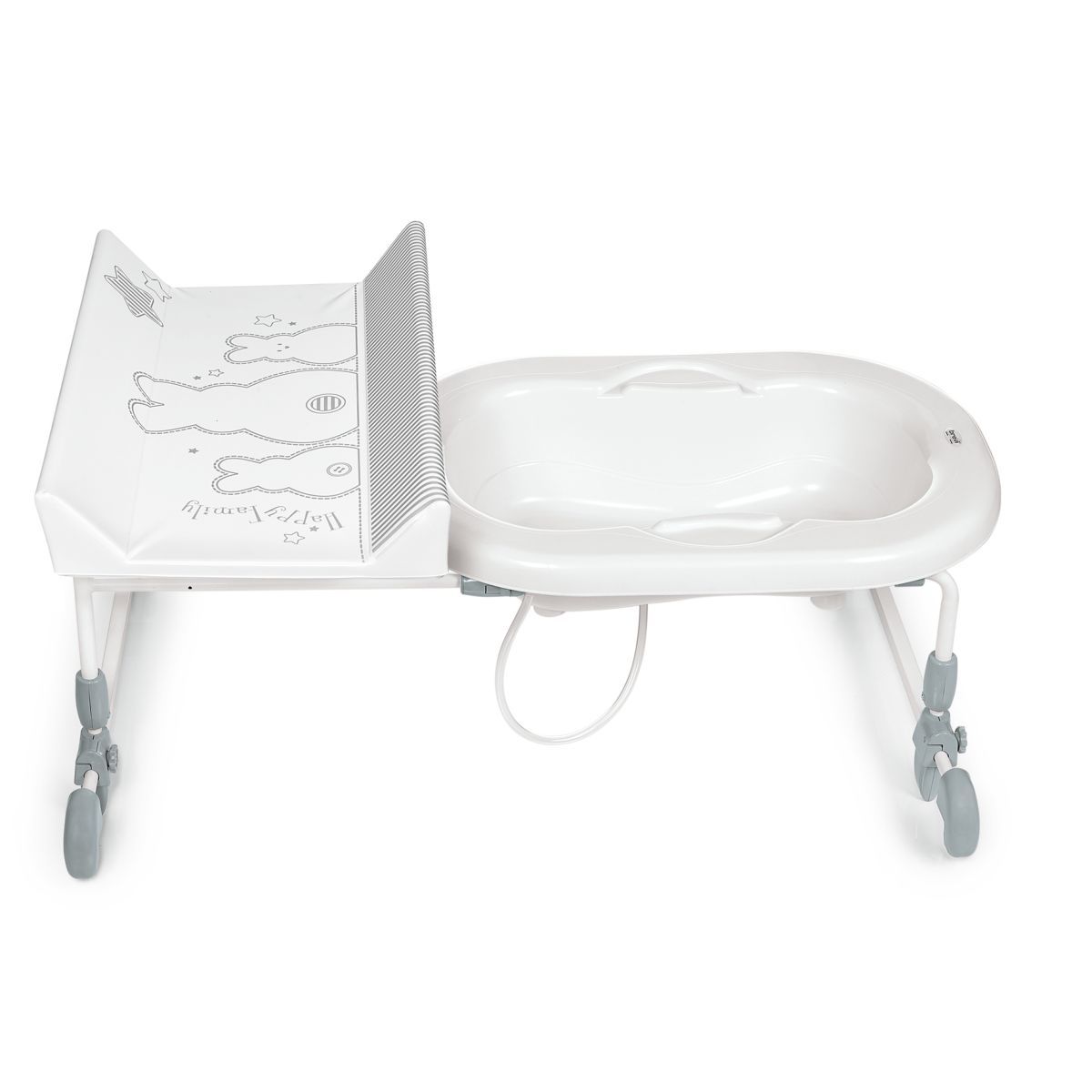 BREVI BAGNOTIME Table à langer adaptable sur baignoire adulte - lapinou perle