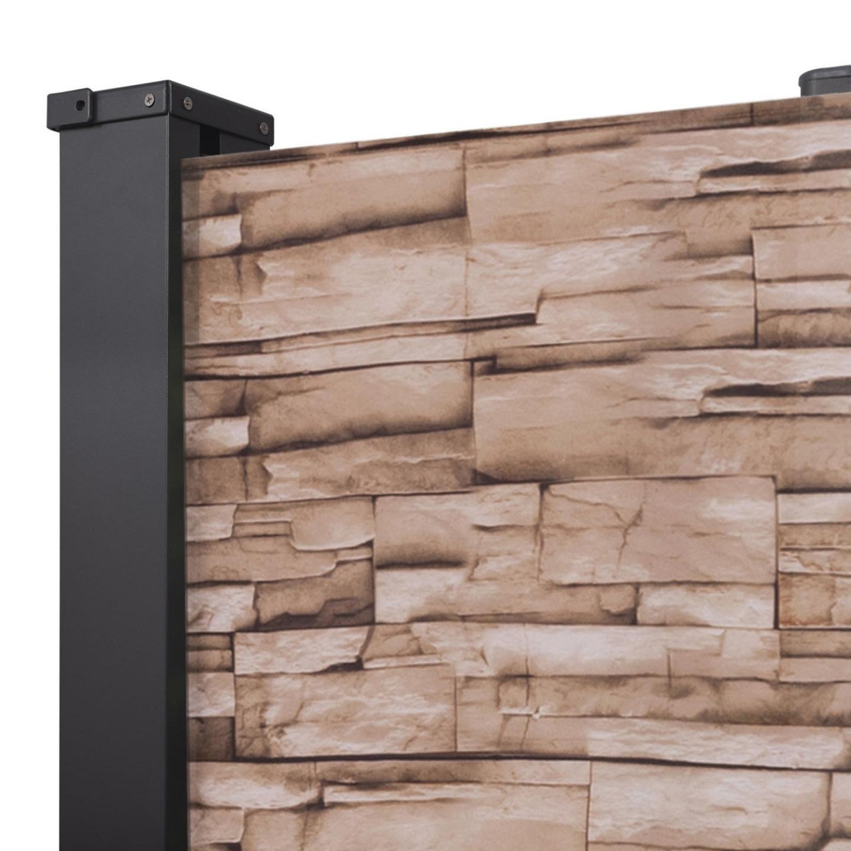 ID MARKET Paravent extérieur rétractable 180 x 400 cm motif pierre store latéral