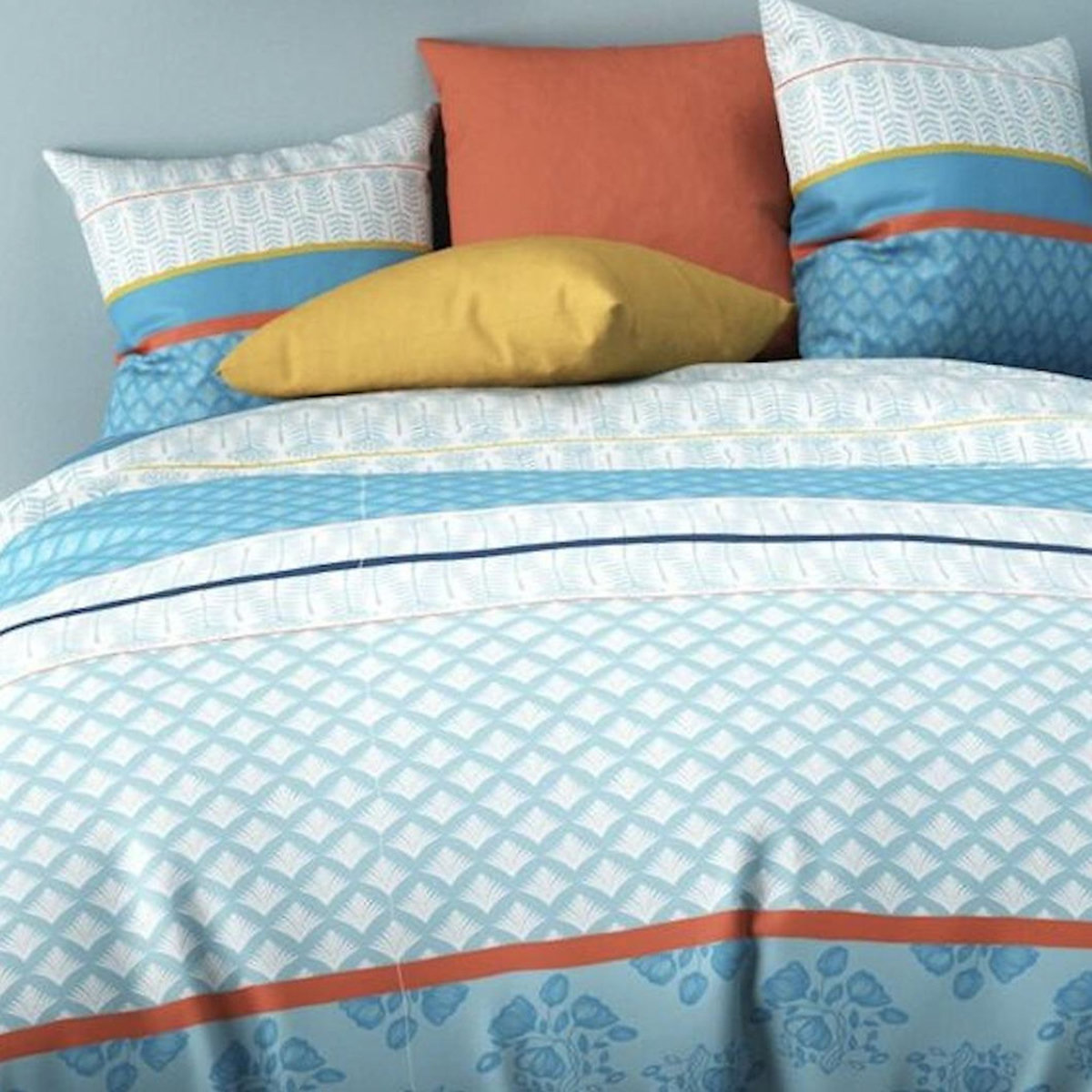 Les Ateliers du Linge Parure housse de couette coton 57fils eva blue