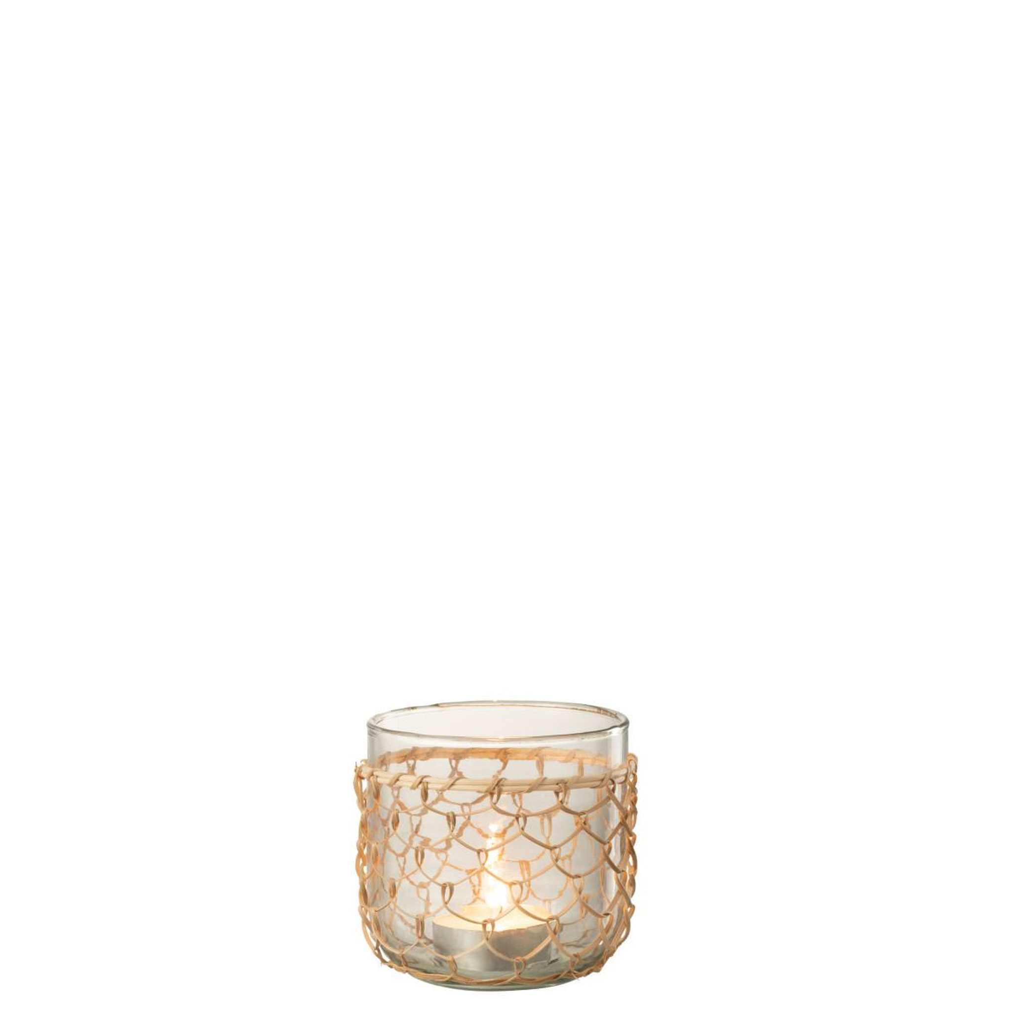 Voir la diapositive 2 : J-LINE Photophore design  tricot  13cm transparent & naturel
