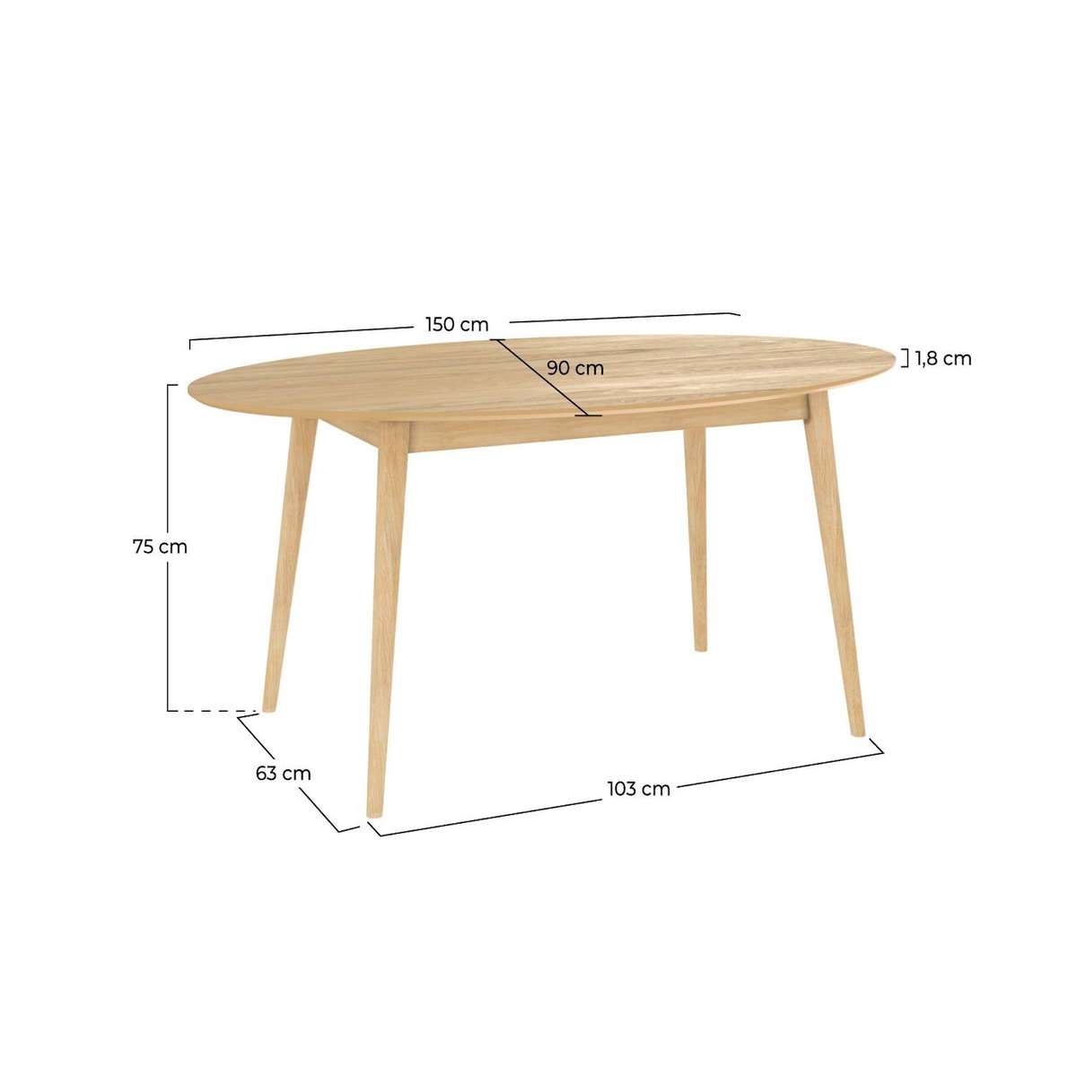 Rendez vous déco Table ovale 6 personnes en bois clair 150 cm-Eddy