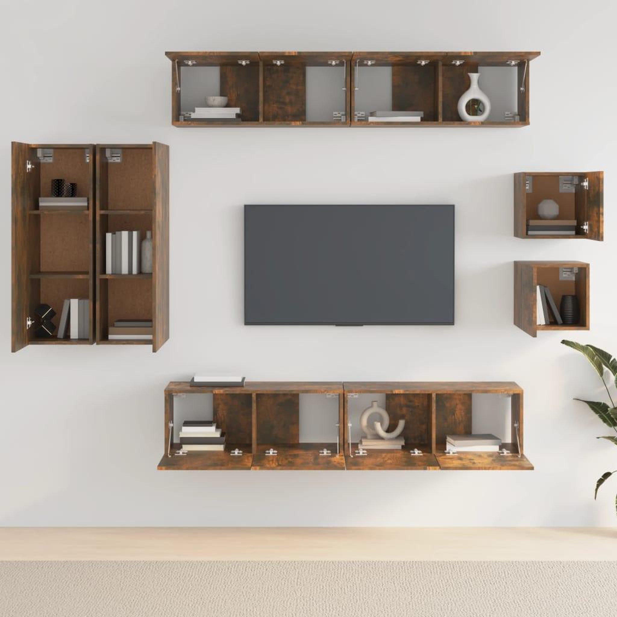 Voir la diapositive 3 : VIDAXL Ensemble de meubles TV 8 pcs Chene fume Bois d'ingenierie