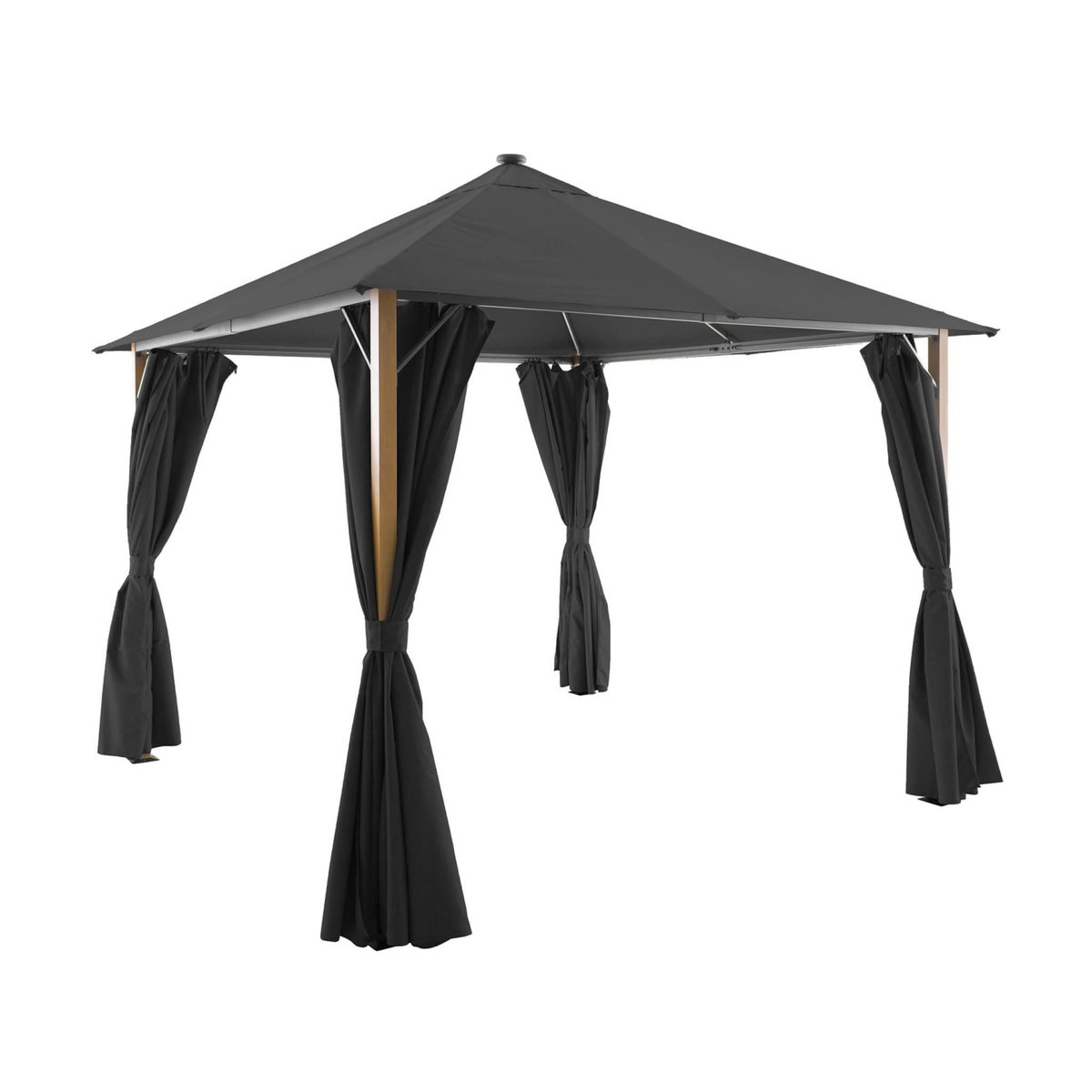 SWEEEK Tonnelle 3x3m aluminium effet bois avec rideaux et led - Veluna