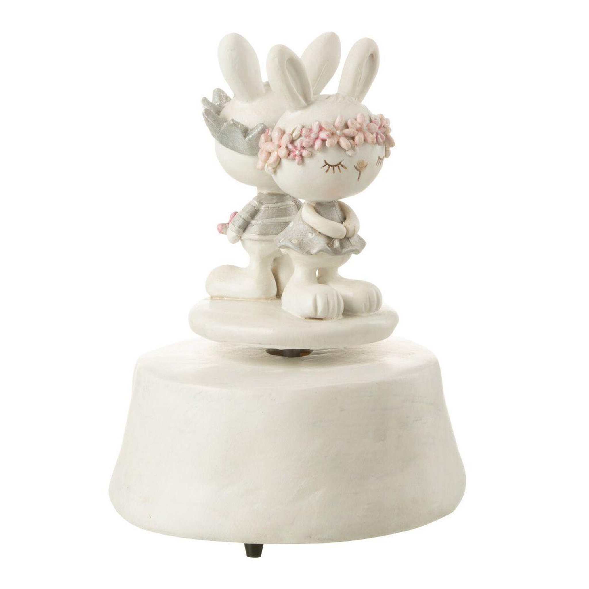 Voir la diapositive 1 : J-LINE Boîte à musique enfant  lapins couronne  14cm multicolore