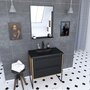 Aurlane Meuble de salle de bain 80x50cm chene brun - 2 tiroirs noir mat - vasque resine noire effet pierre