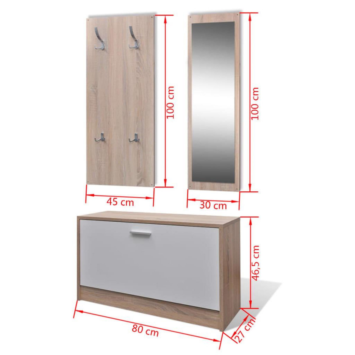 VIDAXL Armoire a chaussures 3-en-1 Bois Chene et blanc