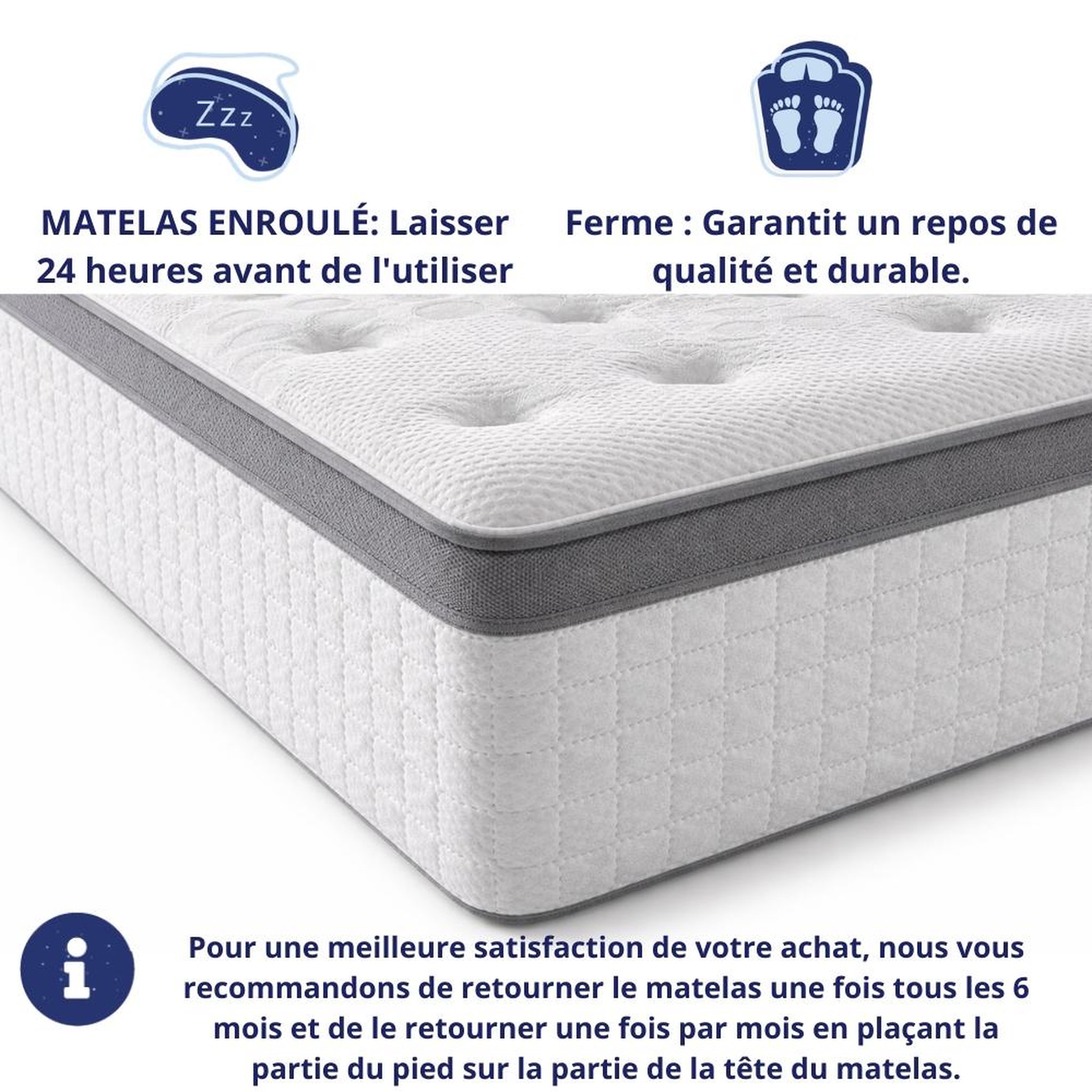 Voir la diapositive 5 : DAGOSTINO HOME Matelas ressorts ensachés - ferme - réversible - côté été/hiver - h25 cm