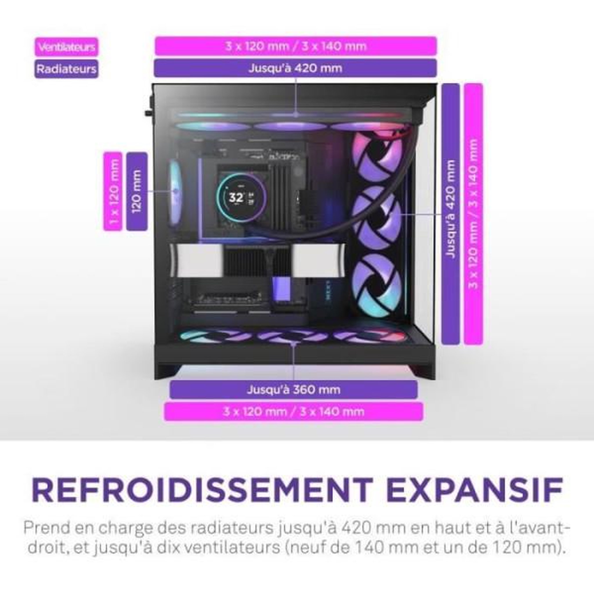 Voir la diapositive 3 : NZXT Boitier moyen-tour NZXT - CM-H92FB-P1 - H9 Flow RGB+ - Double chambre - 3 ventilateurs RGB - Noir