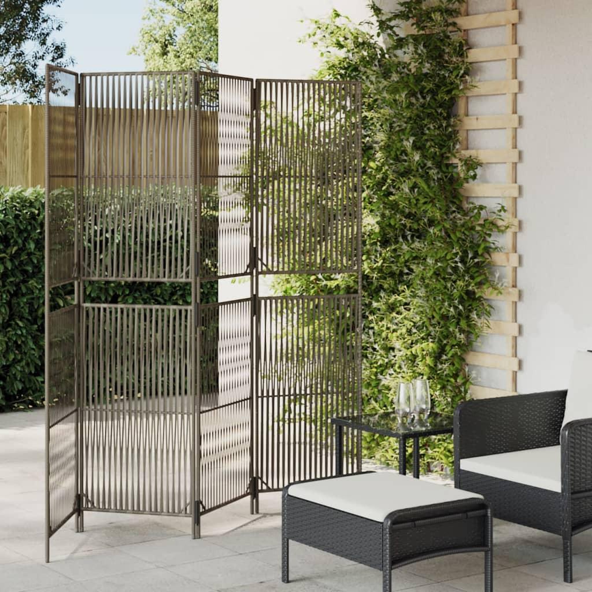VIDAXL Cloison de separation 4 panneaux gris resine tressee