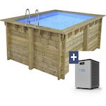 Habitat et Jardin Piscine bois rectangle   Maldives   - 3.20 x 3.20 x 1.24  m + Mini pompe à chaleur 3.5kW - Métal - Gris