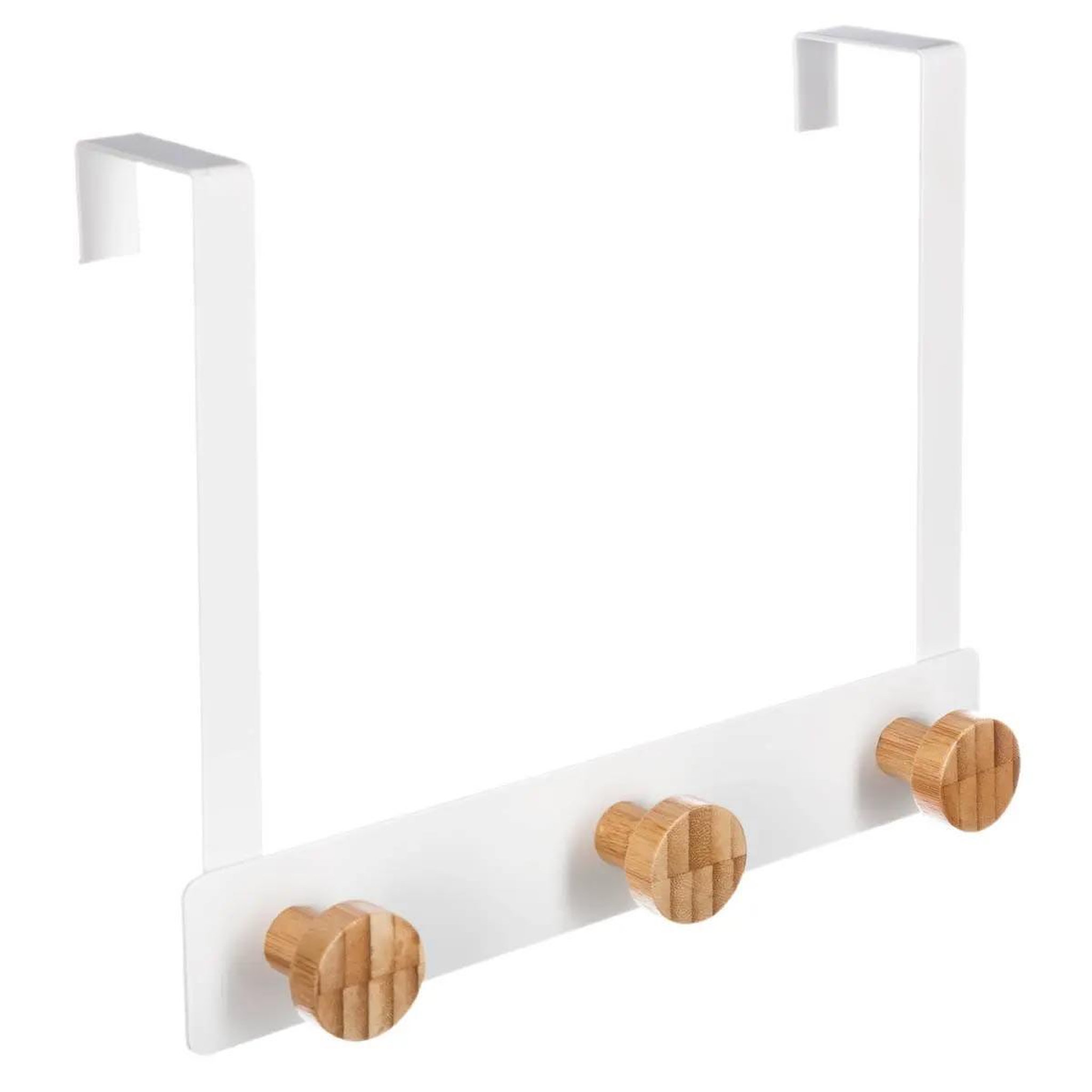 FIVE Patère en métal & bambou  3 têtes  20cm blanc