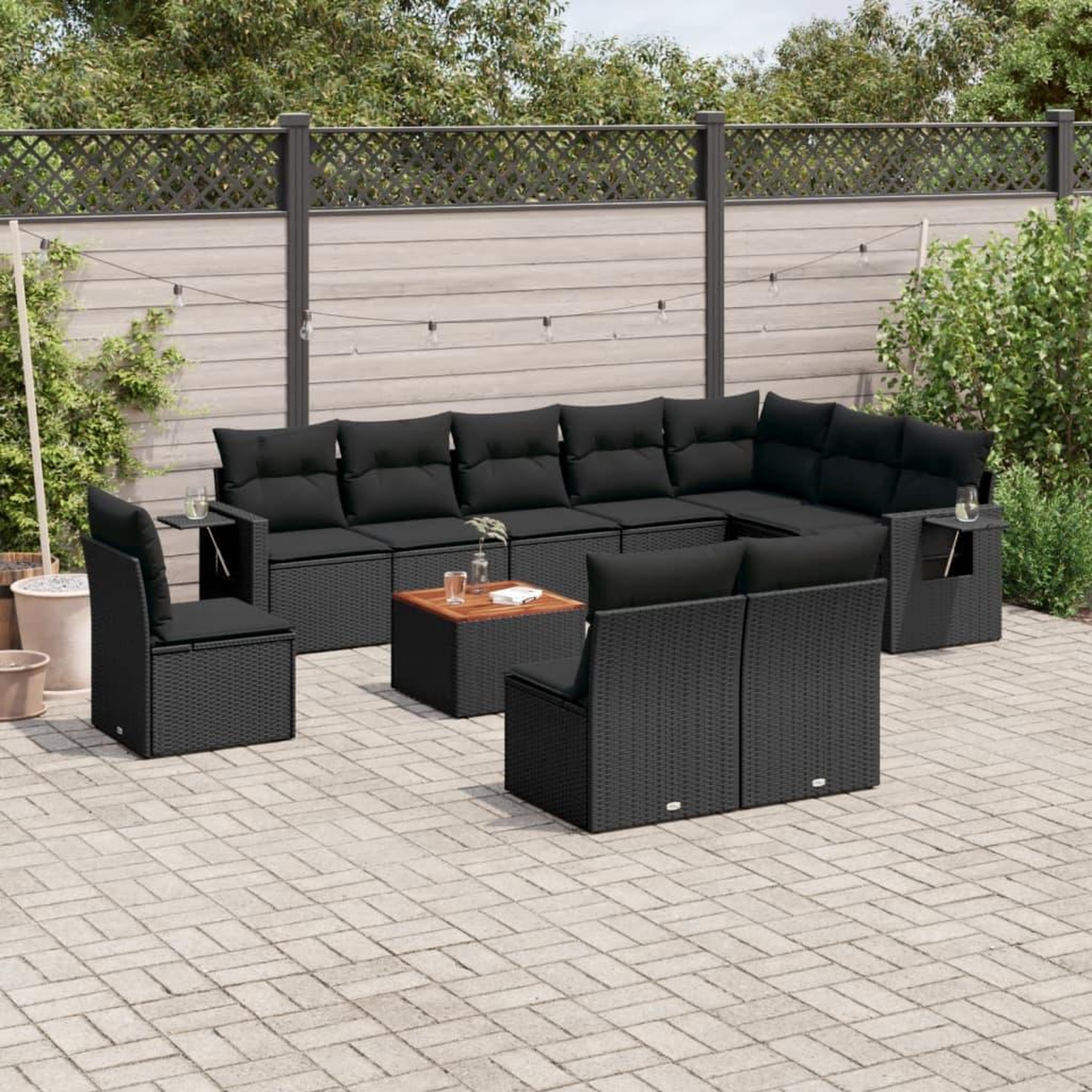 VIDAXL Salon de jardin 11 pcs avec coussins noir resine tressee