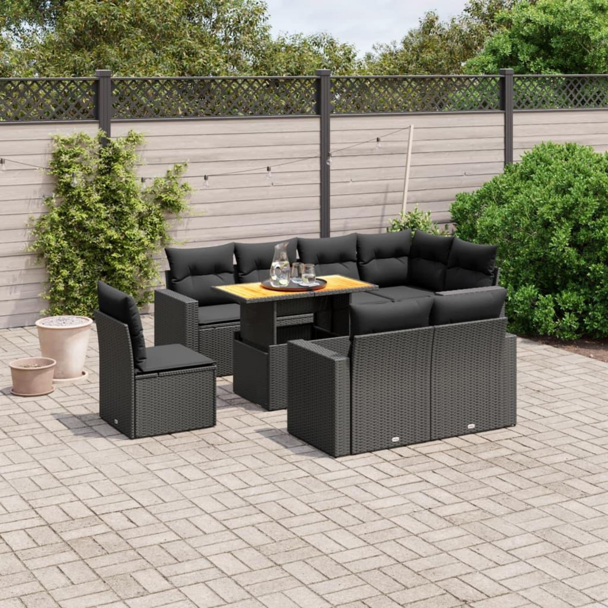 VIDAXL Salon de jardin 9 pcs avec coussins noir resine tressee