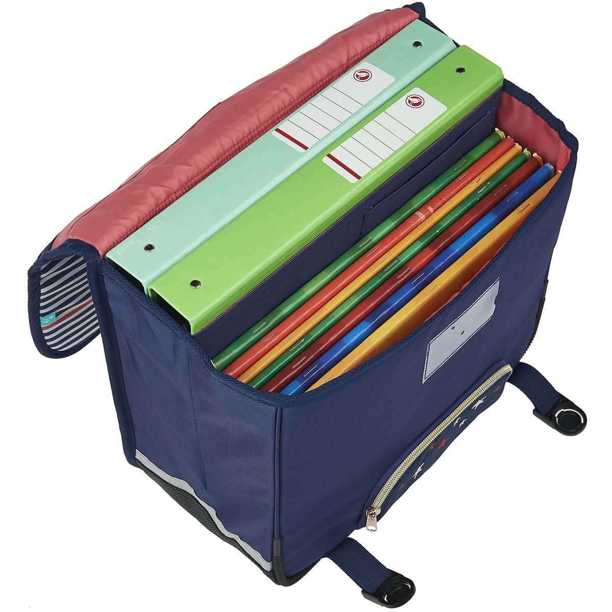 AUCHAN Cartable 38 cm CP/CE1/CE2 bleu à rayures Paris