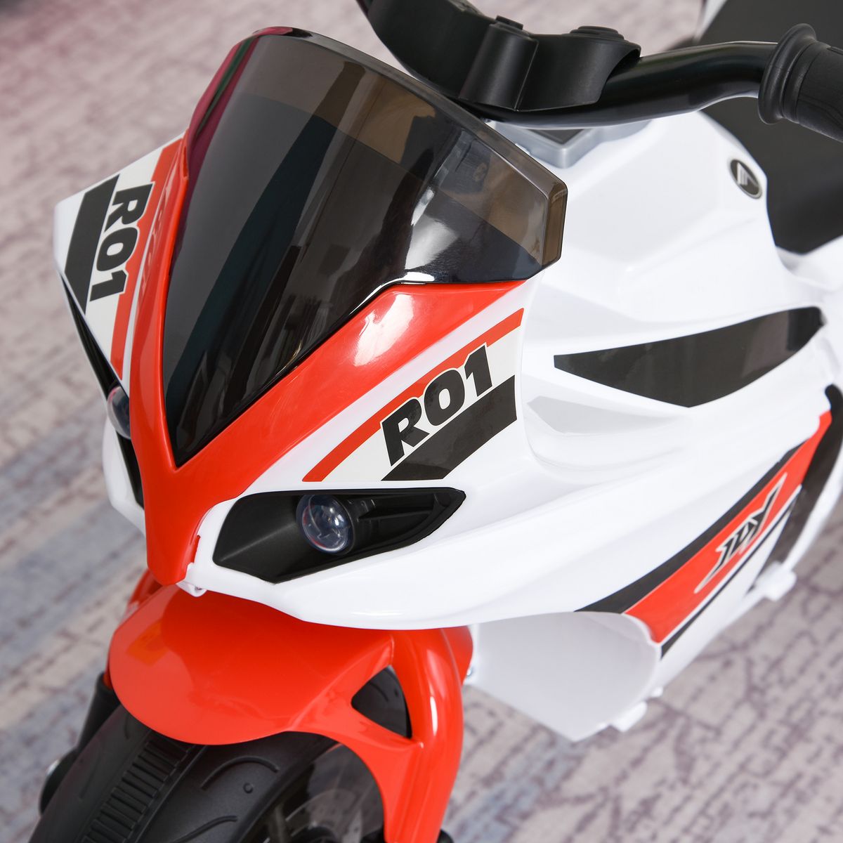 HOMCOM Porteur enfants moto de course effets musicaux et lumineux coffre rangement rouge blanc