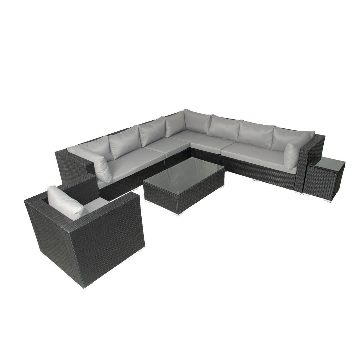 CONCEPT USINE Salon de jardin modulable 6 places en résine tressée - gris sombre et beige SALENTO
