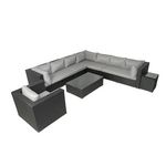 CONCEPT USINE Salon de jardin modulable 6 places en résine tressée - gris sombre et beige SALENTO