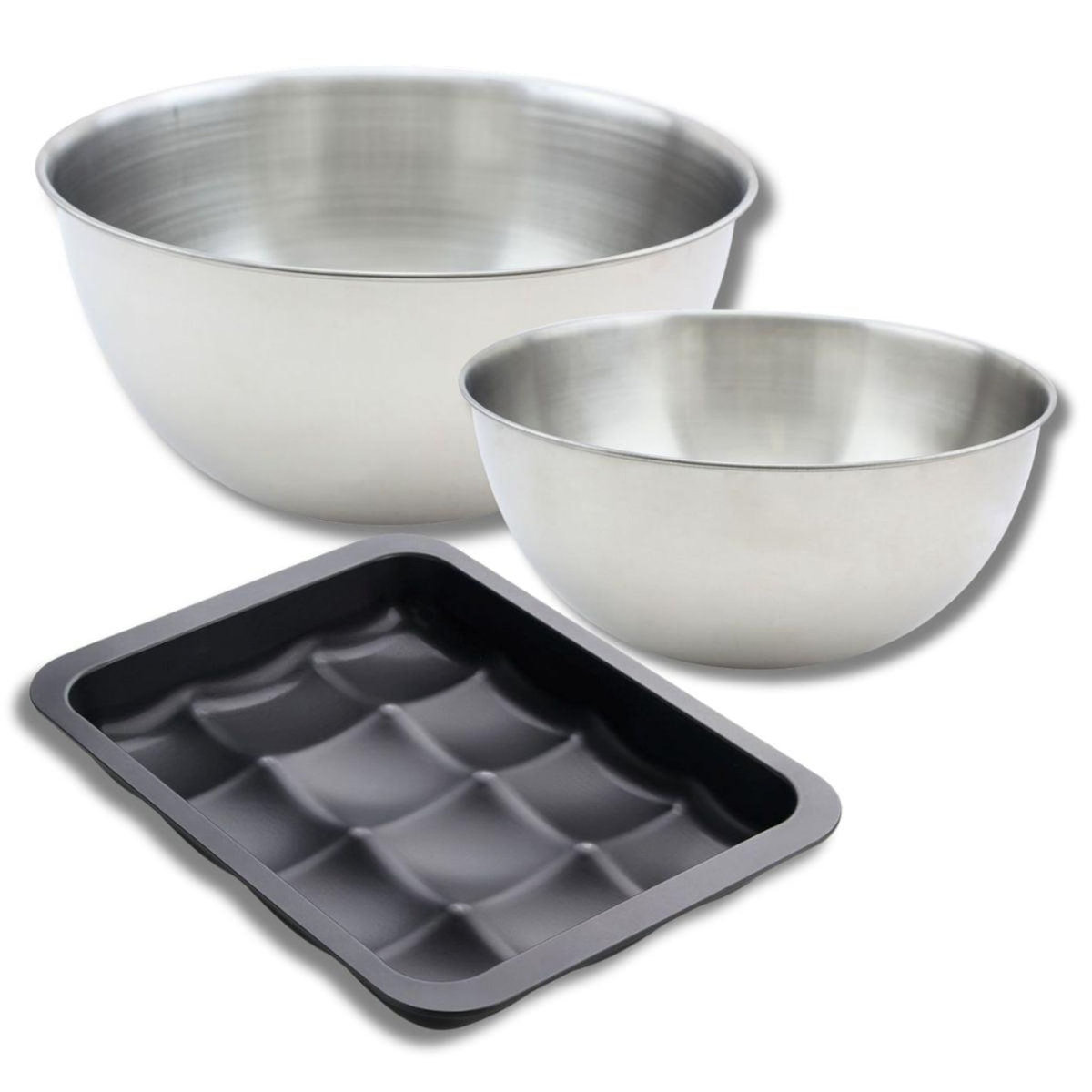ZENKER Lot avec 1 Moule 12 mini pains 36 x 27 cm, 1 spatule Zenker et 2 bols à mixer en inox Fackelmann