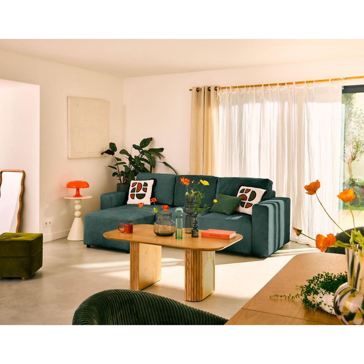 LISA DESIGN Livy - canapé d'angle réversible 4 places convertible avec coffre en velours texturé