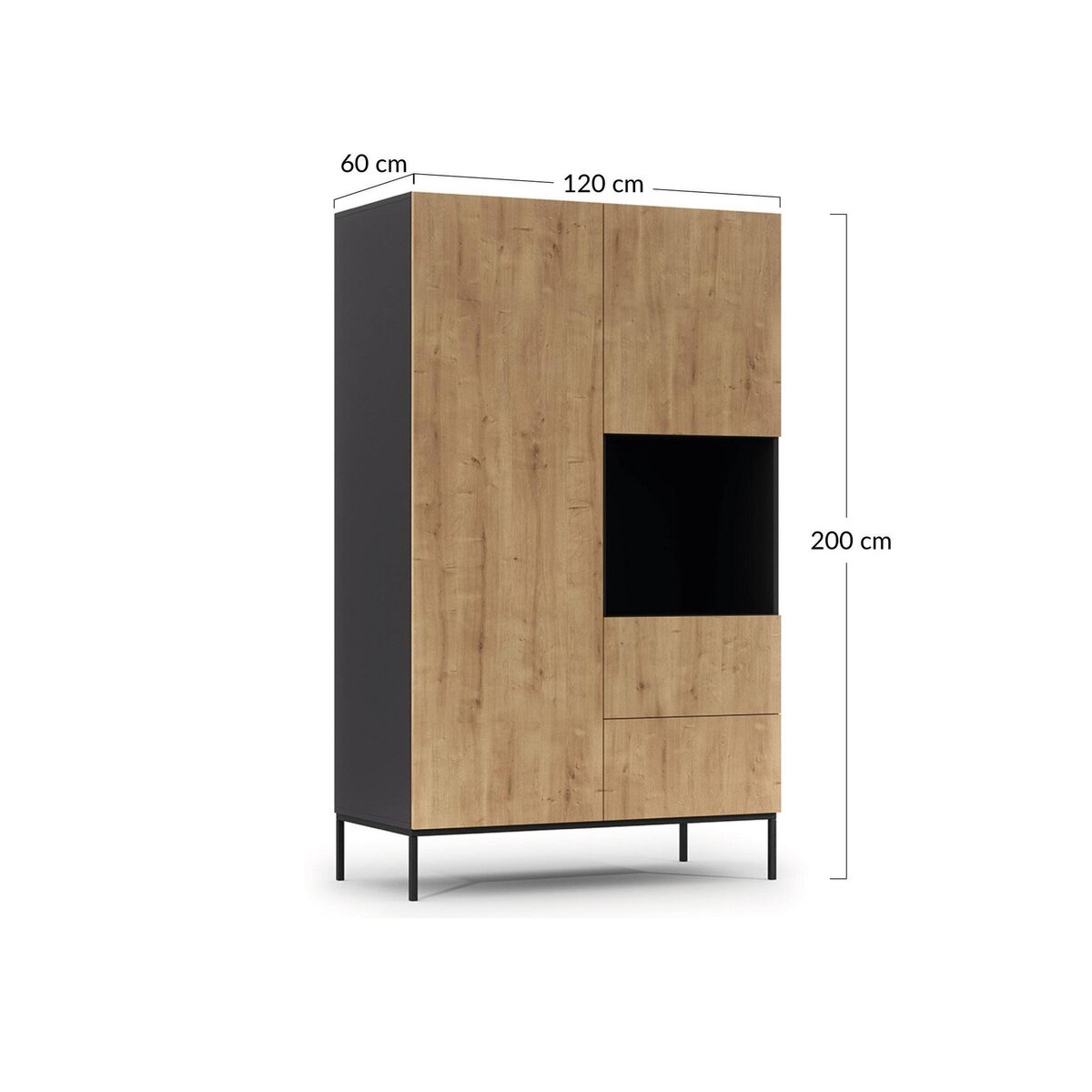 BEST MOBILIER Felicia - armoire - effet bois et noir - 120x200 cm