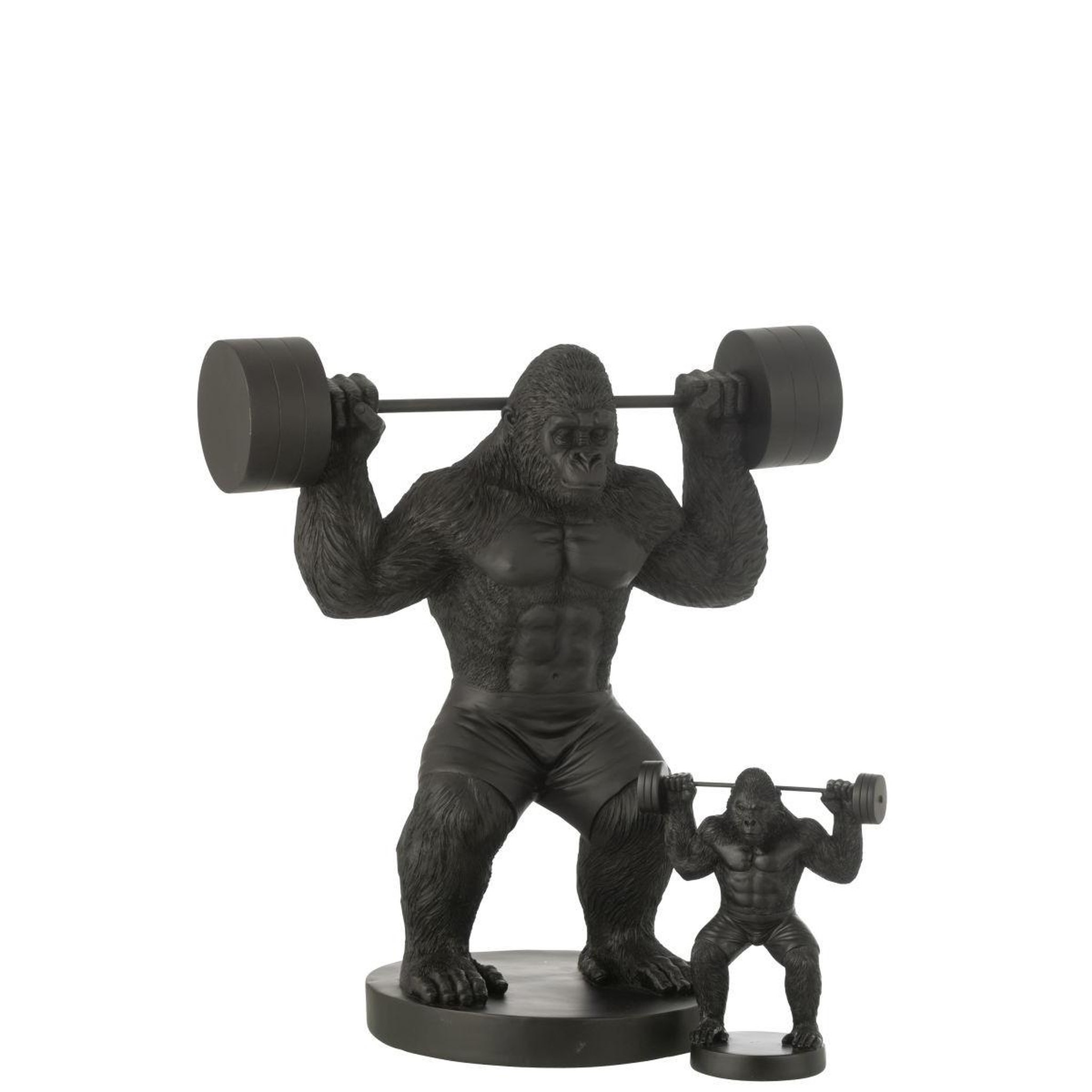 Voir la diapositive 3 : J-LINE Statue gorille en résine  haltérophilie  62cm noir
