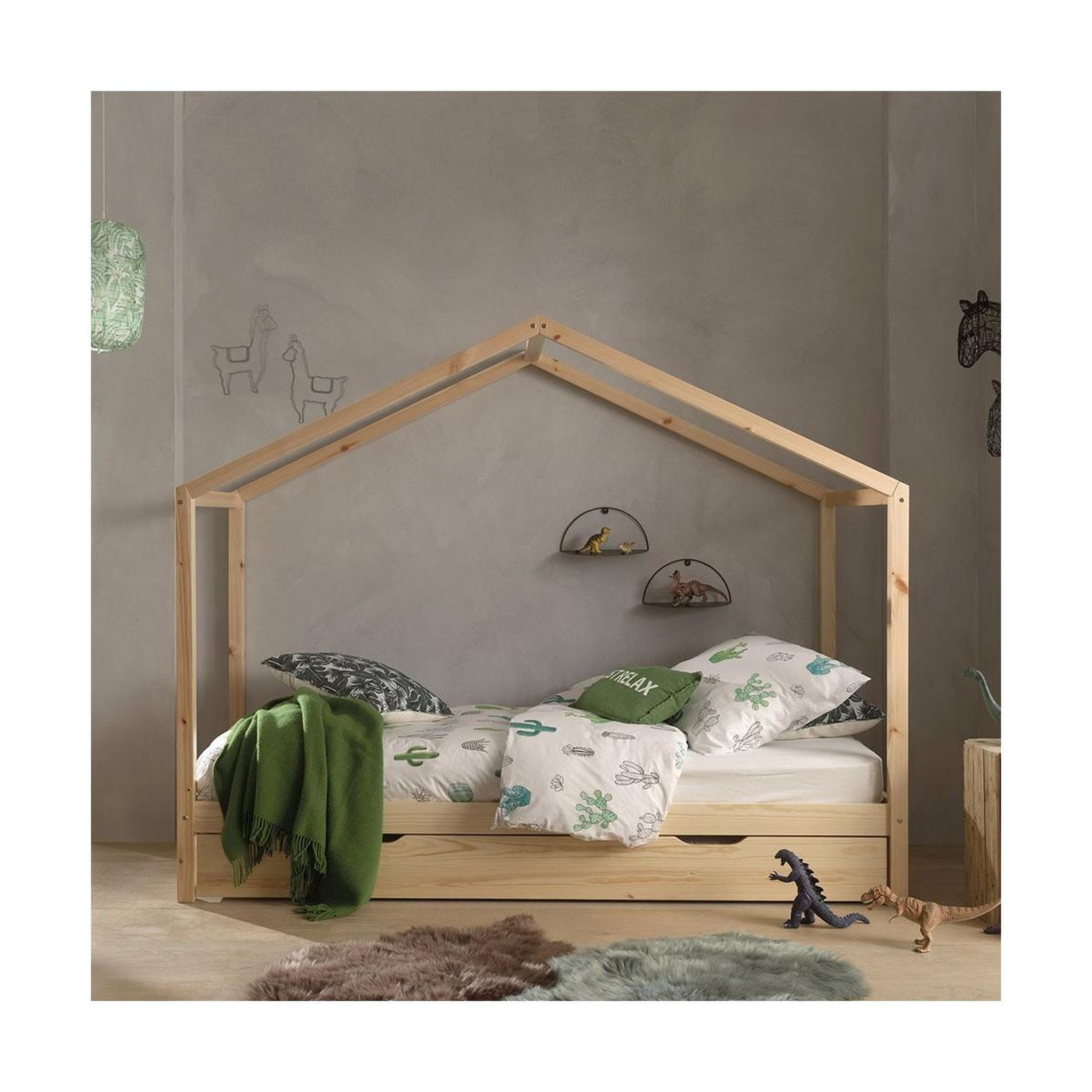 Paris Prix Lit enfant cabane & tiroir  dallas ii  90x200cm naturel
