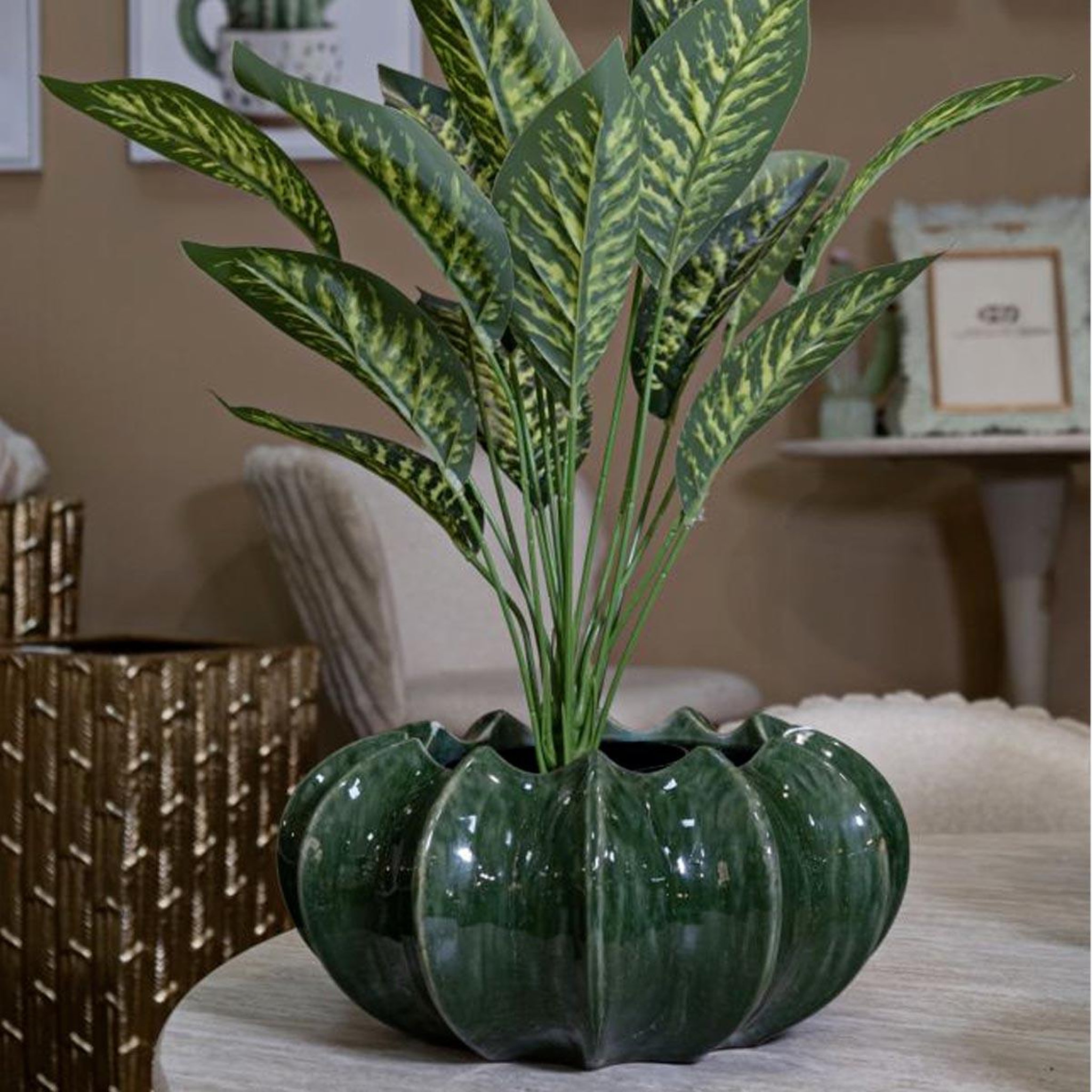 Voir la diapositive 4 : Paris Prix Cache-pot en céramique  cactus  31cm vert
